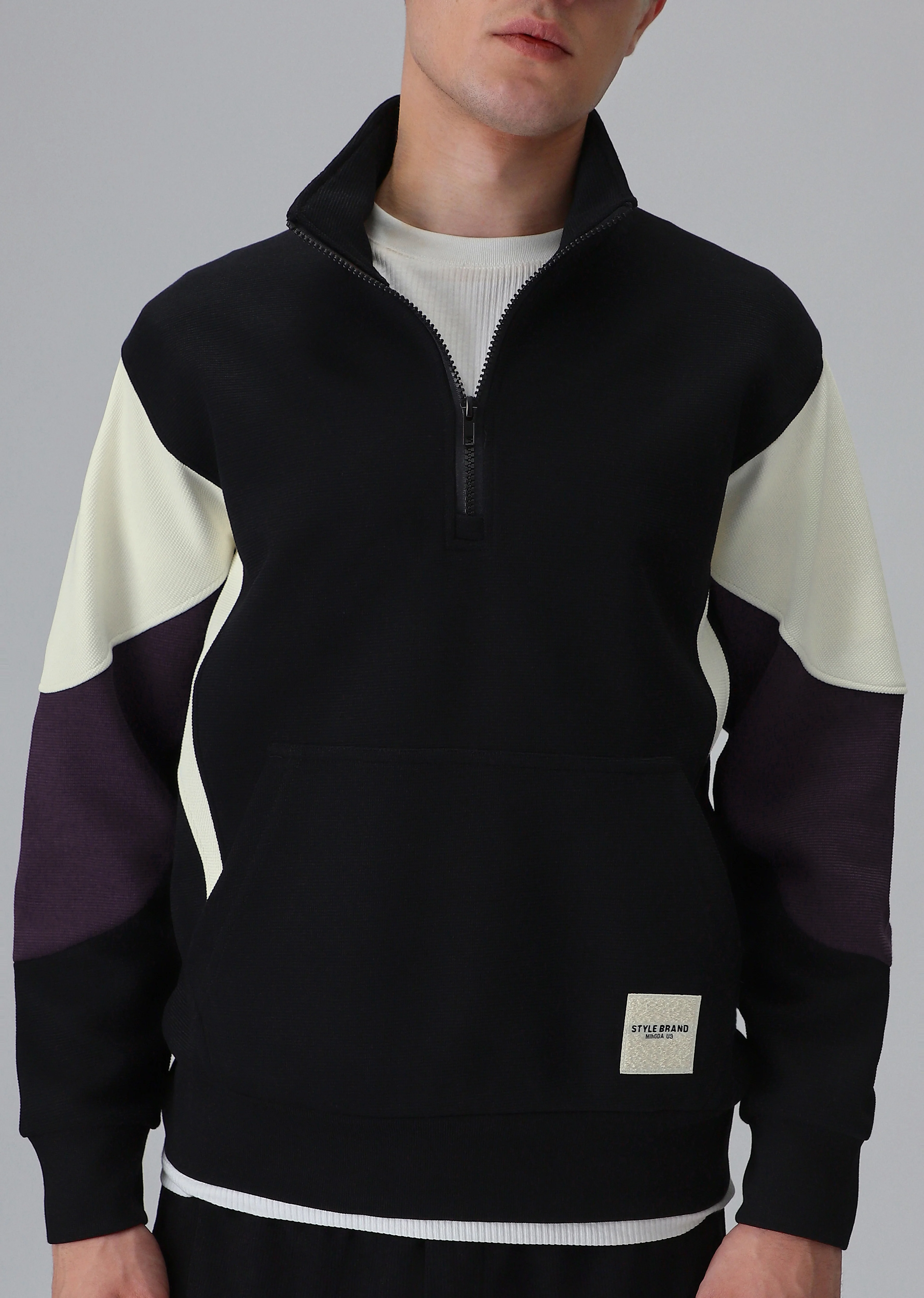 Colour Block Zip Black Sweatshirt - Image 7