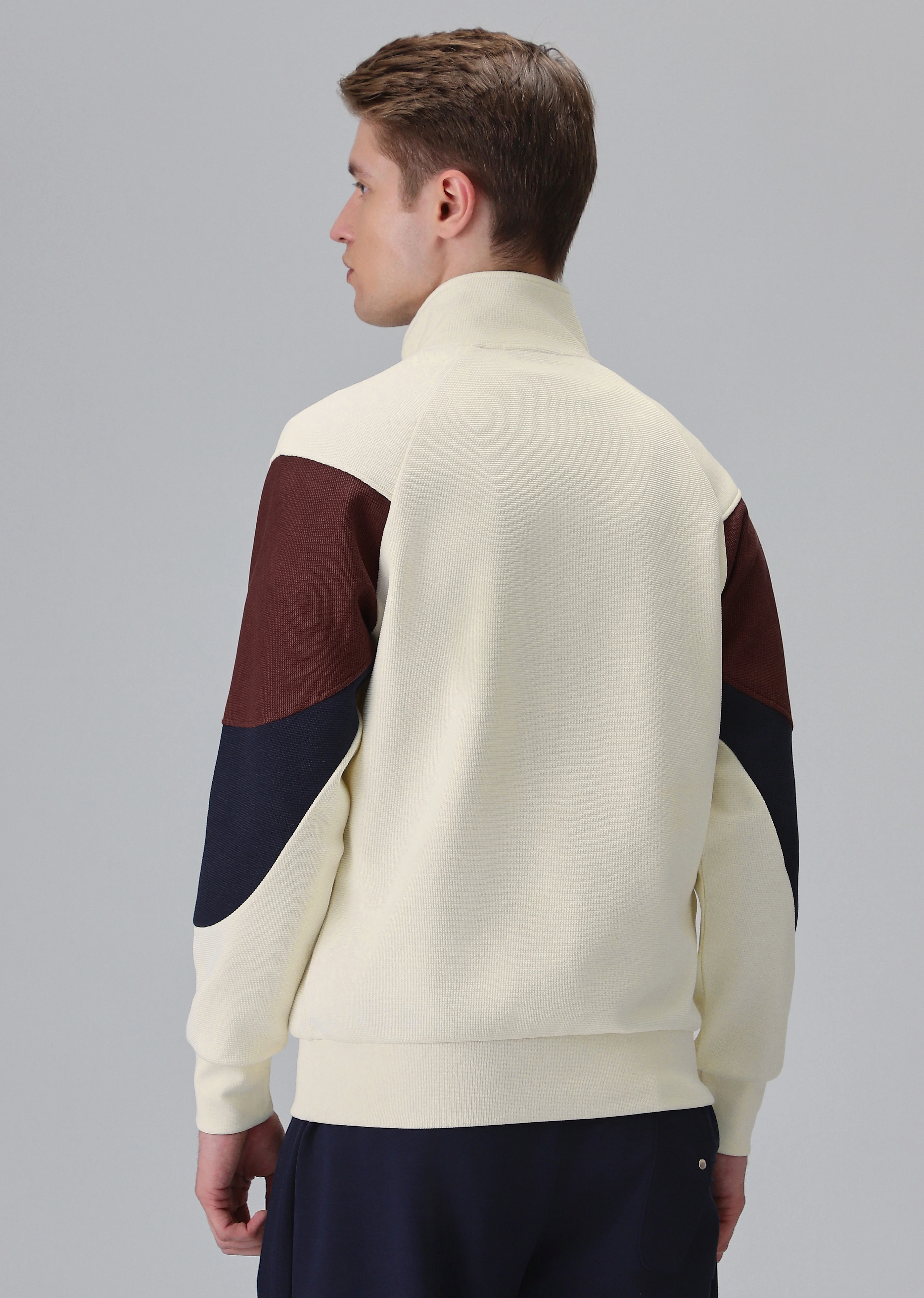 Colour Block Zip Cream Sweatshirt - Image 2