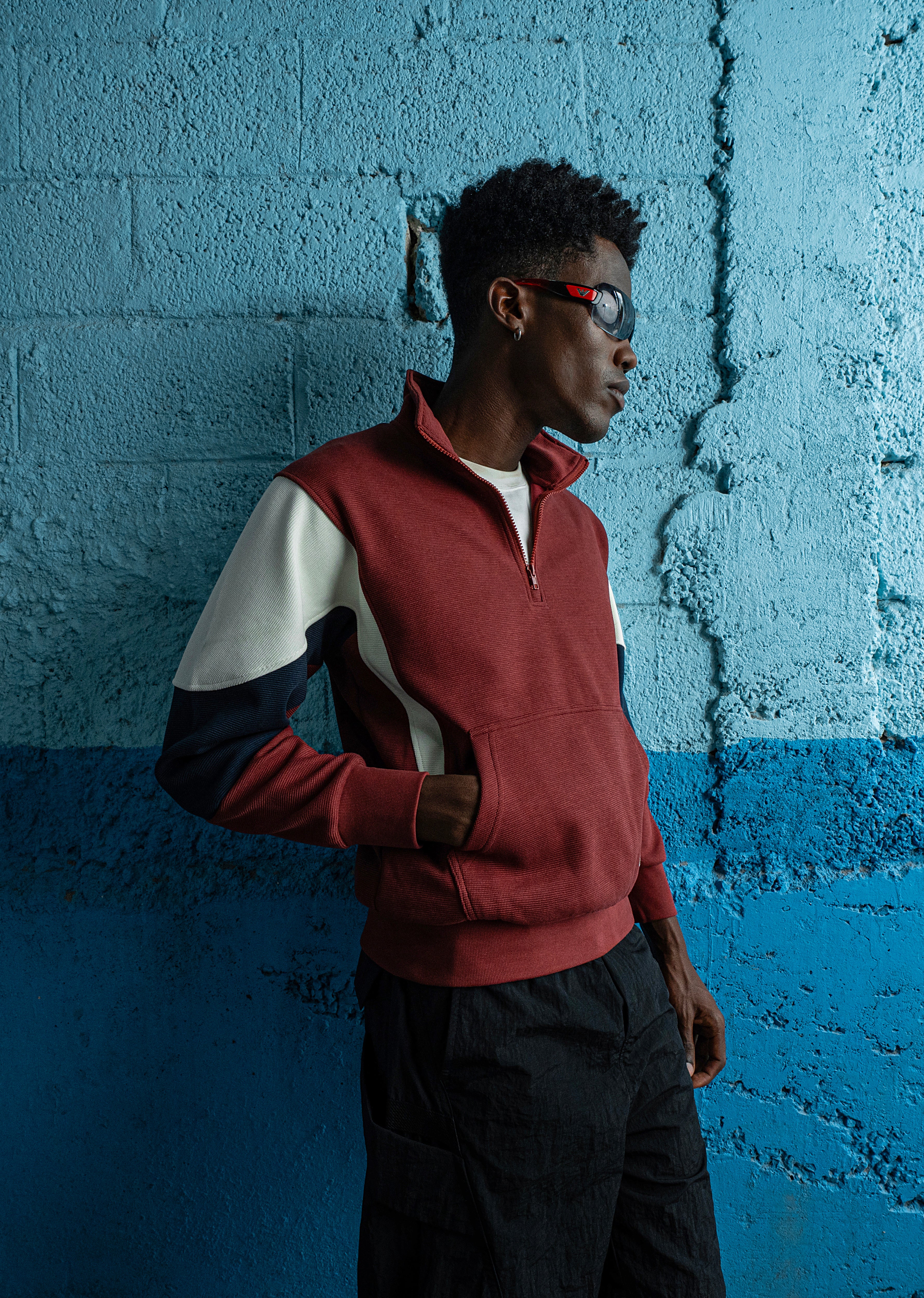 Colour Block Zip Maroon Sweatshirt - Image 2