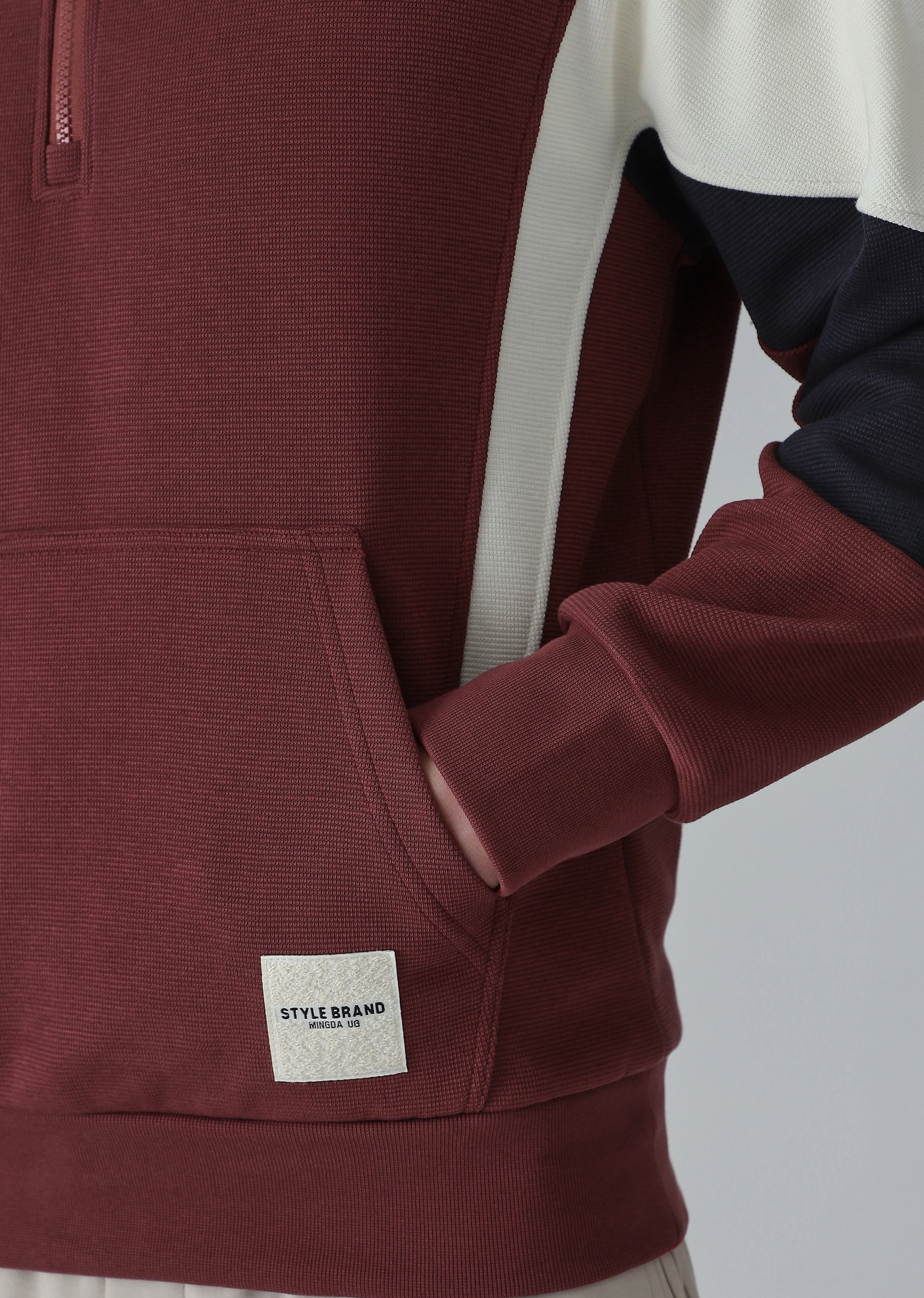 Colour Block Zip Maroon Sweatshirt - Image 6