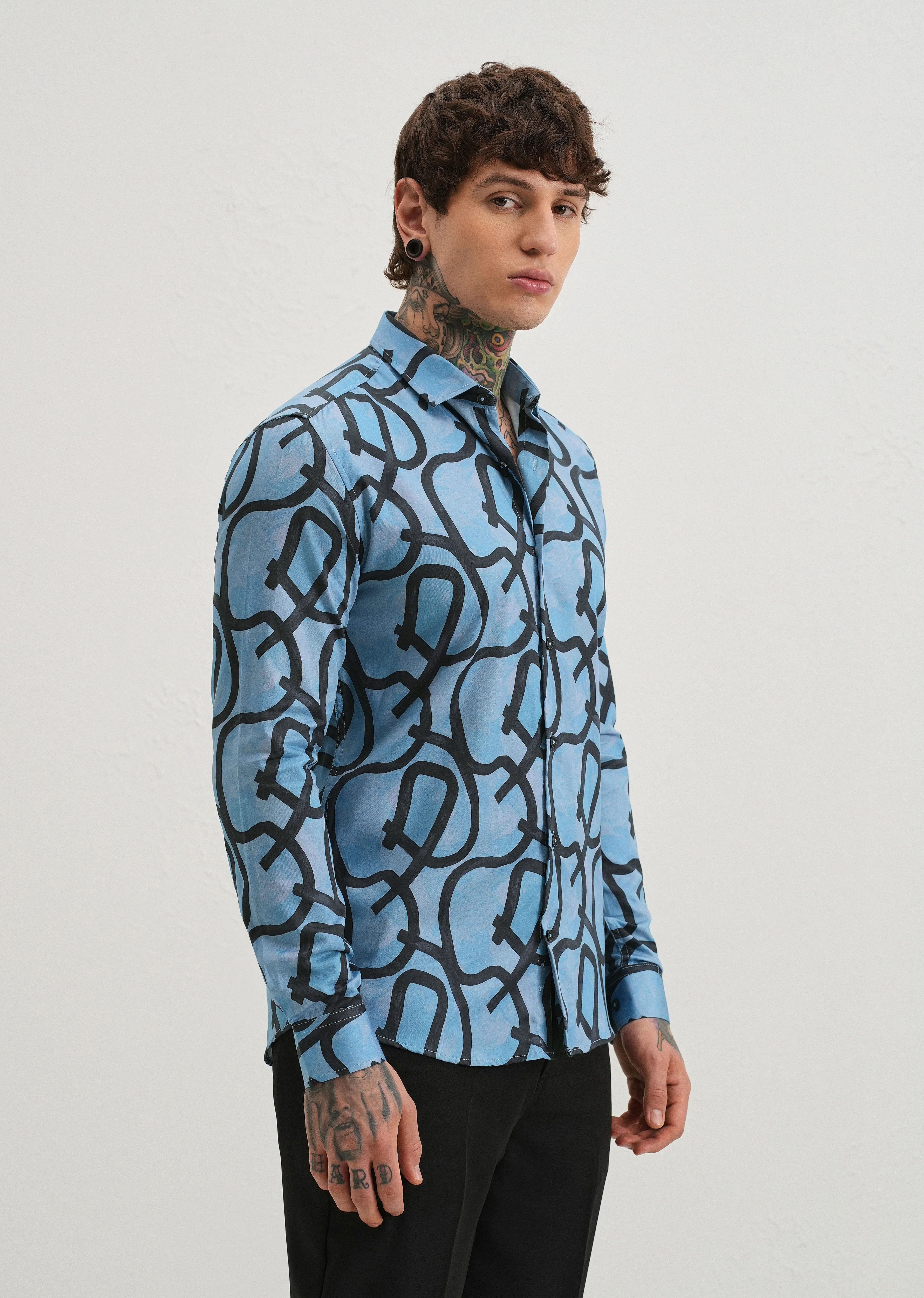 Contour Lines Blue Printed Shirt - Image 4