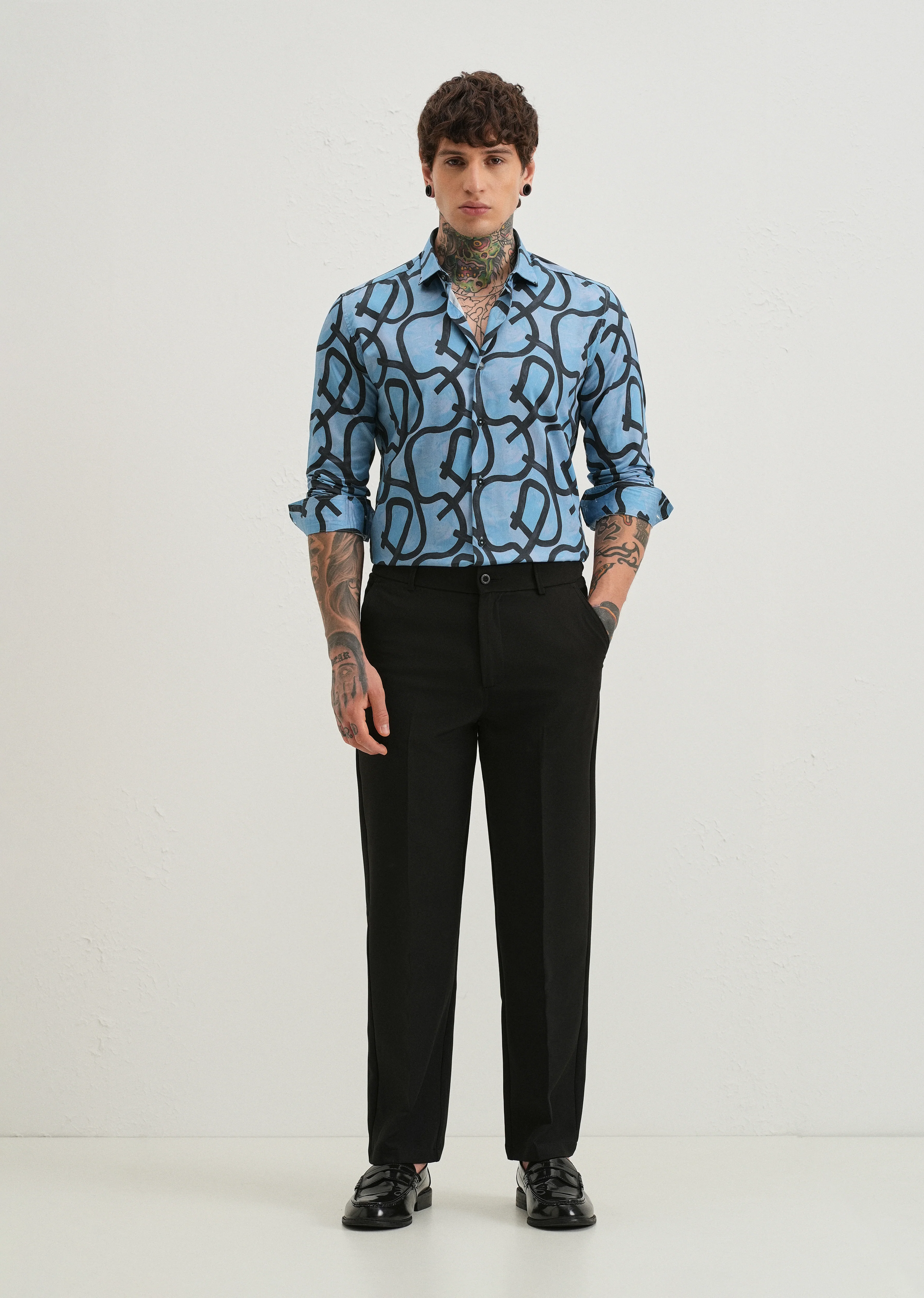 Contour Lines Blue Printed Shirt - Image 6