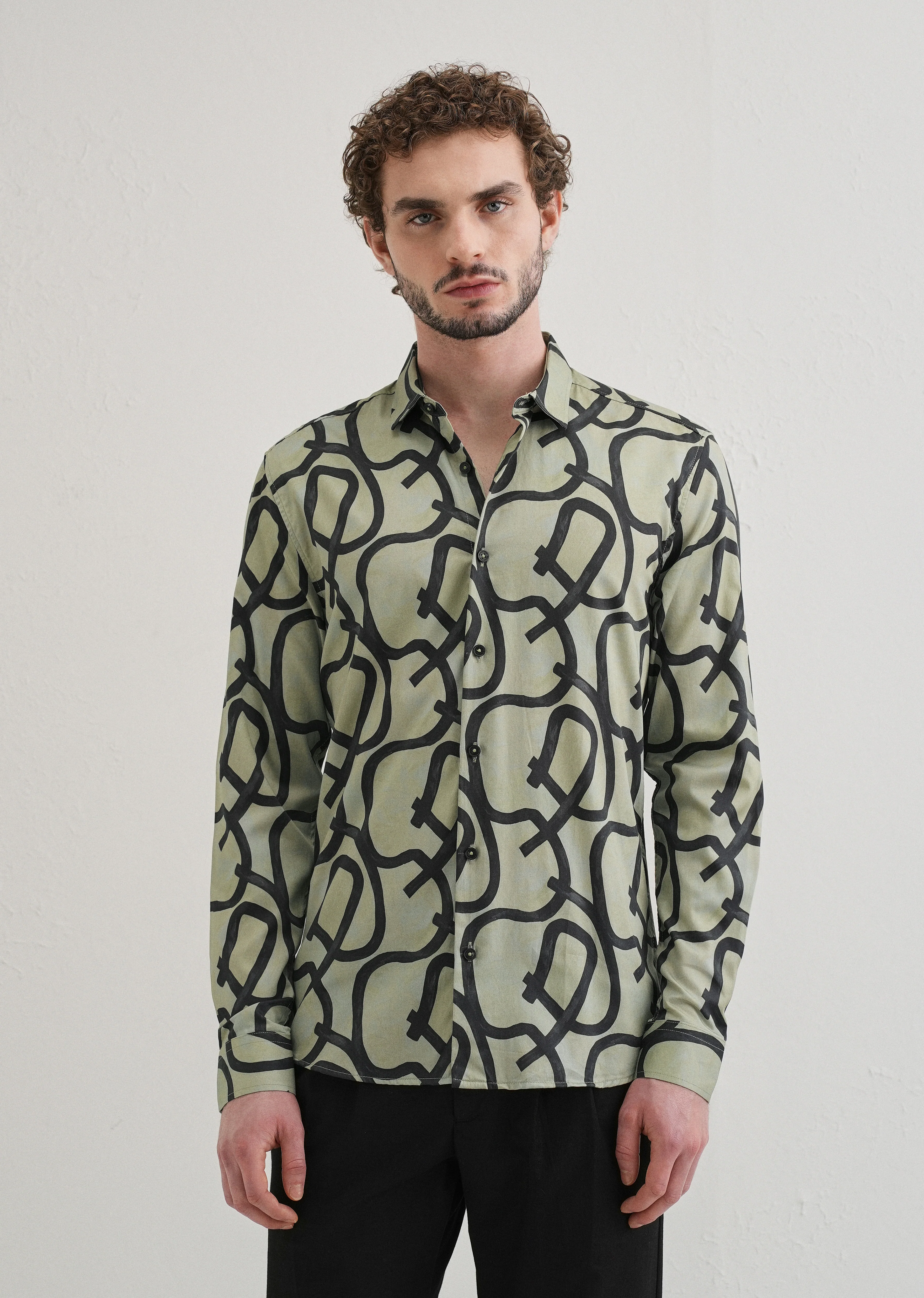 Contour Lines Green Printed Shirt - Image 3
