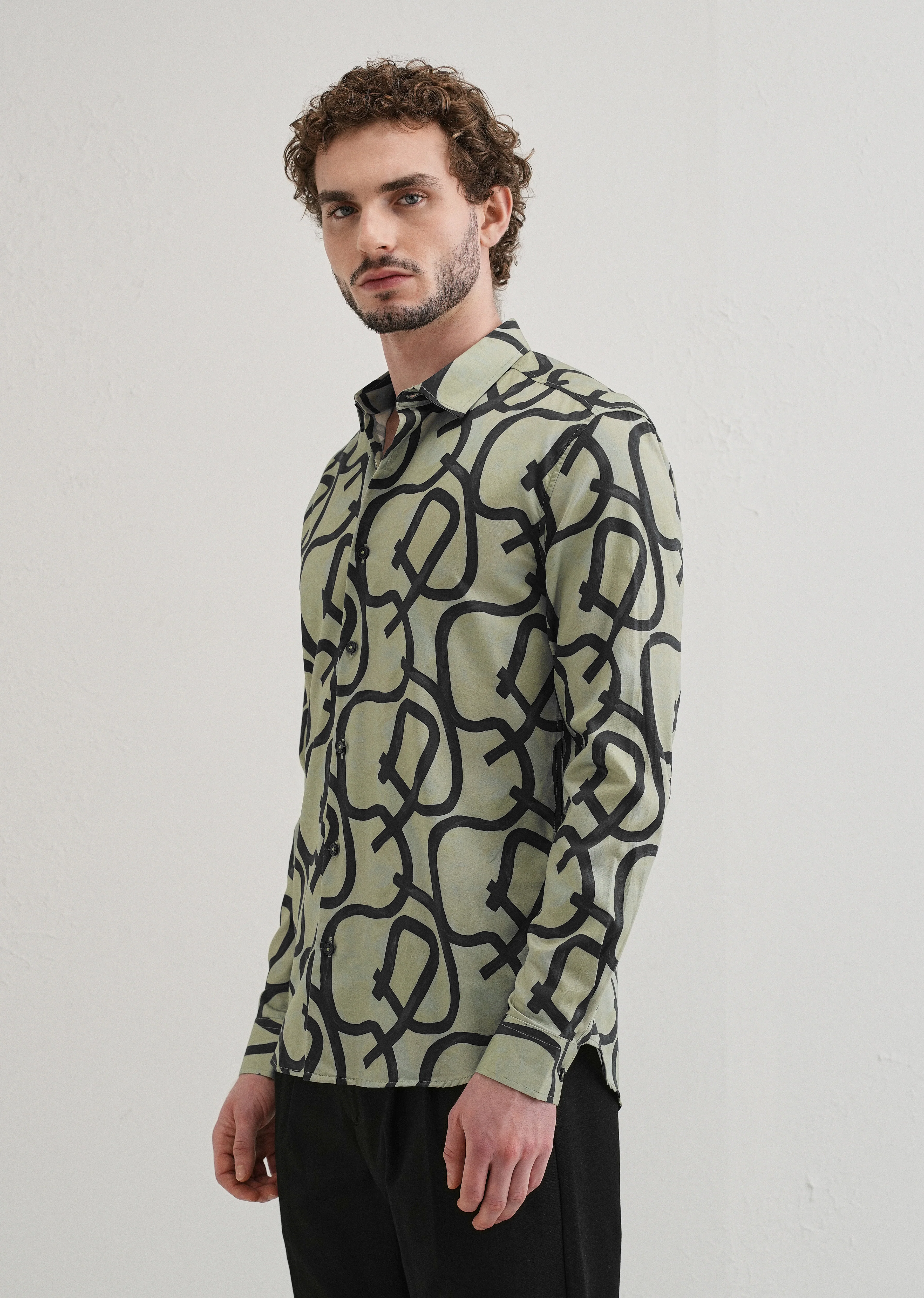 Contour Lines Green Printed Shirt - Image 4