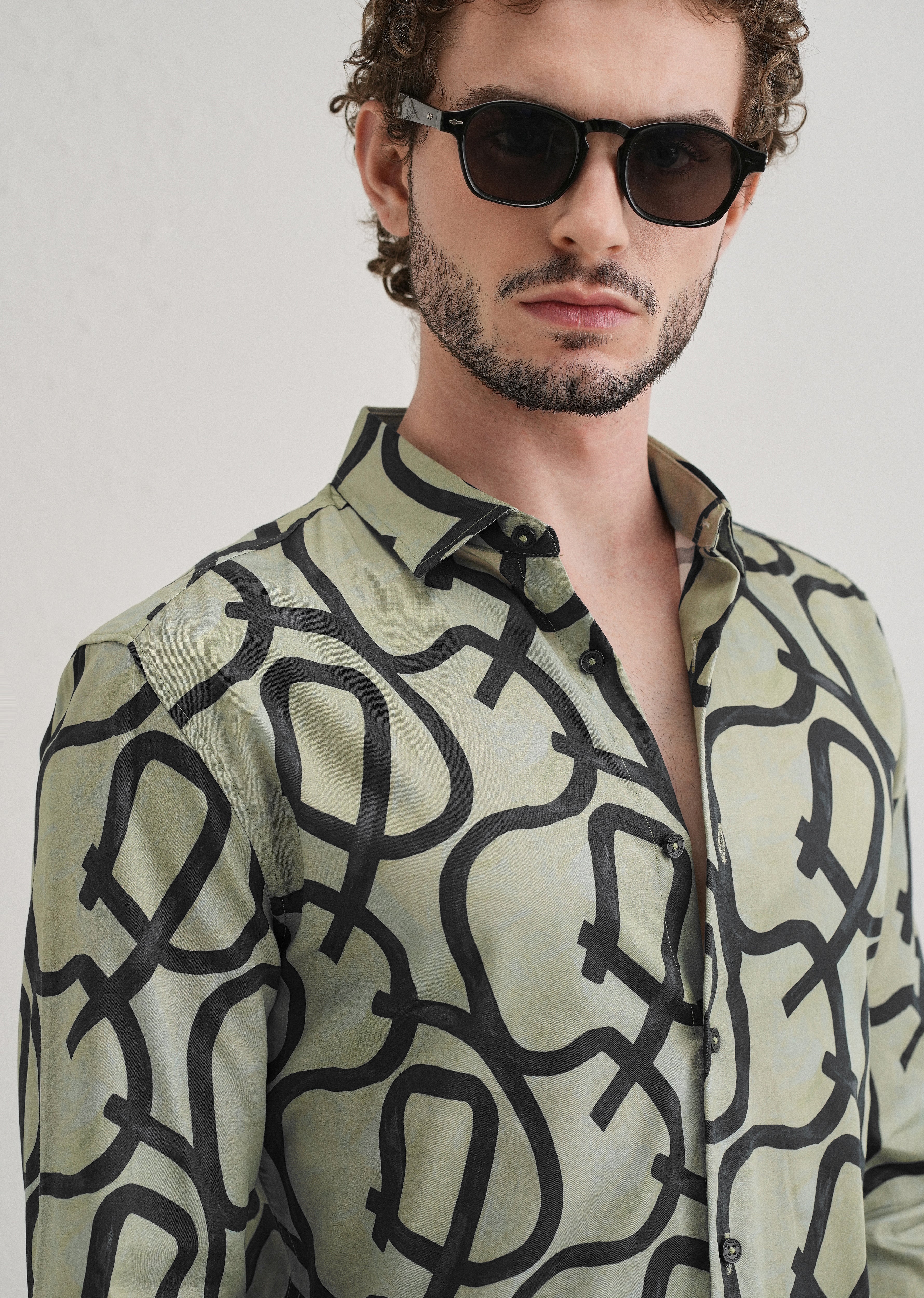 Contour Lines Green Printed Shirt - Image 5