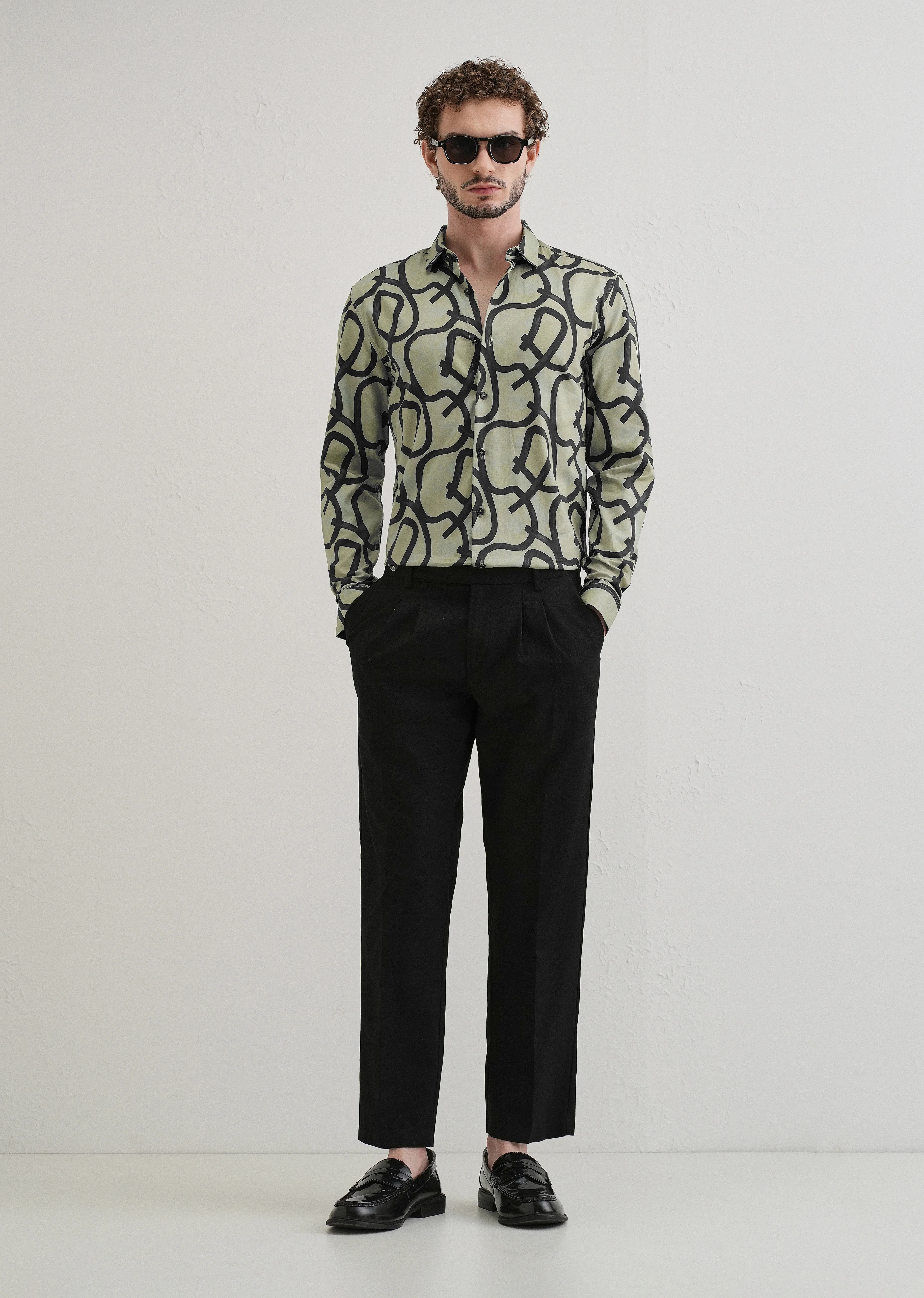 Contour Lines Green Printed Shirt - Image 6