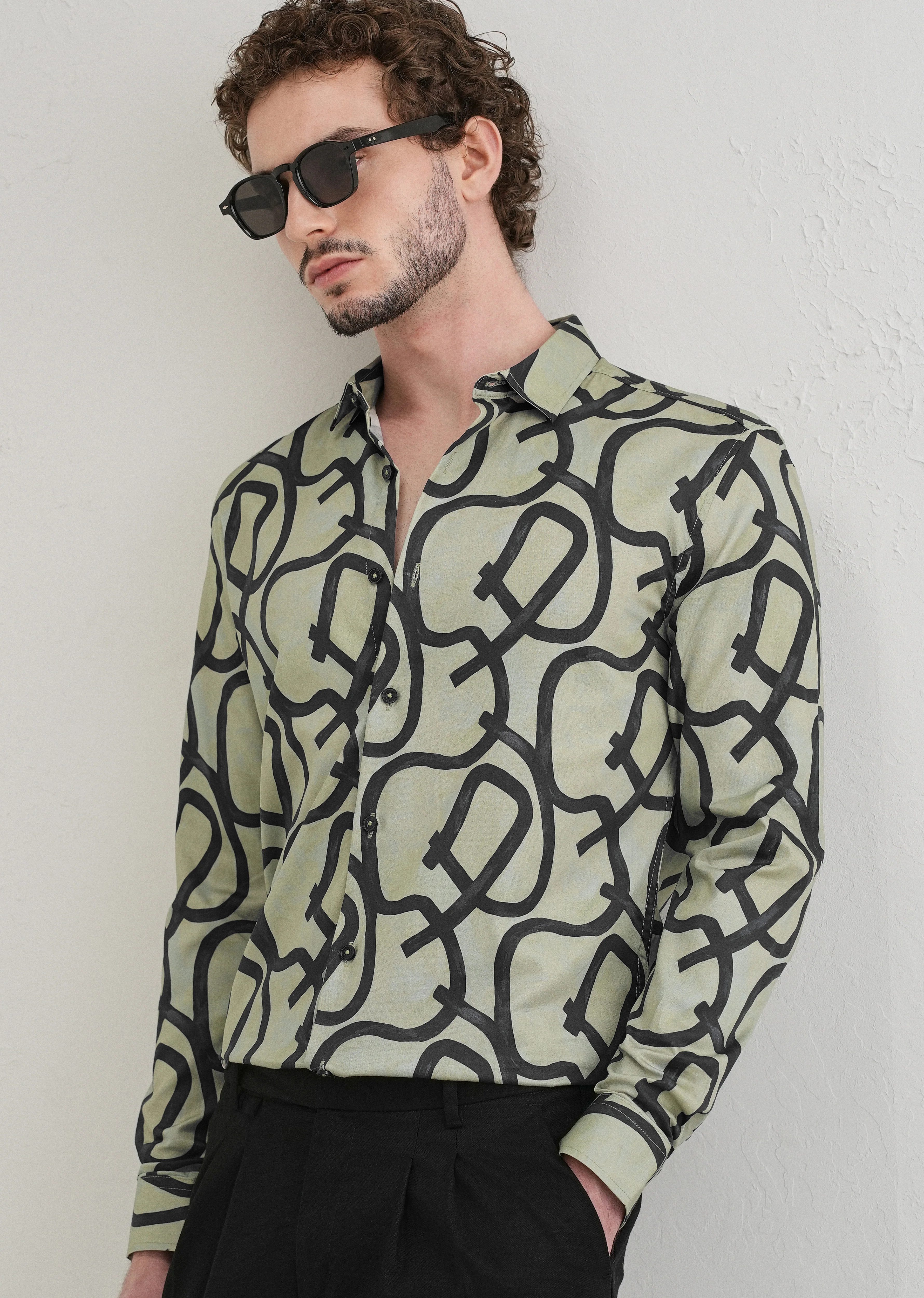 Contour Lines Green Printed Shirt - Image 7