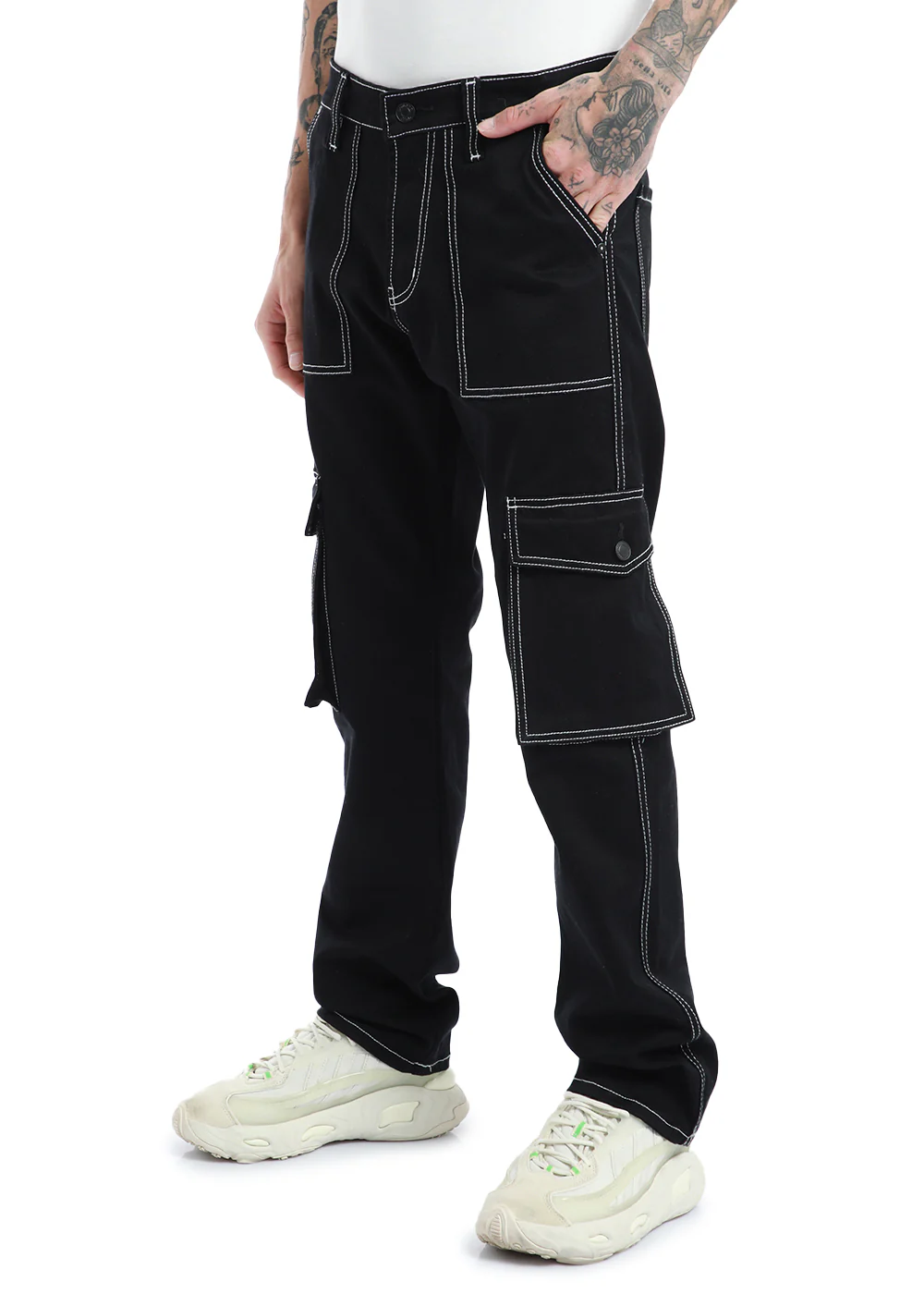 Contrast Stitched Black Denim Cargo - Image 3