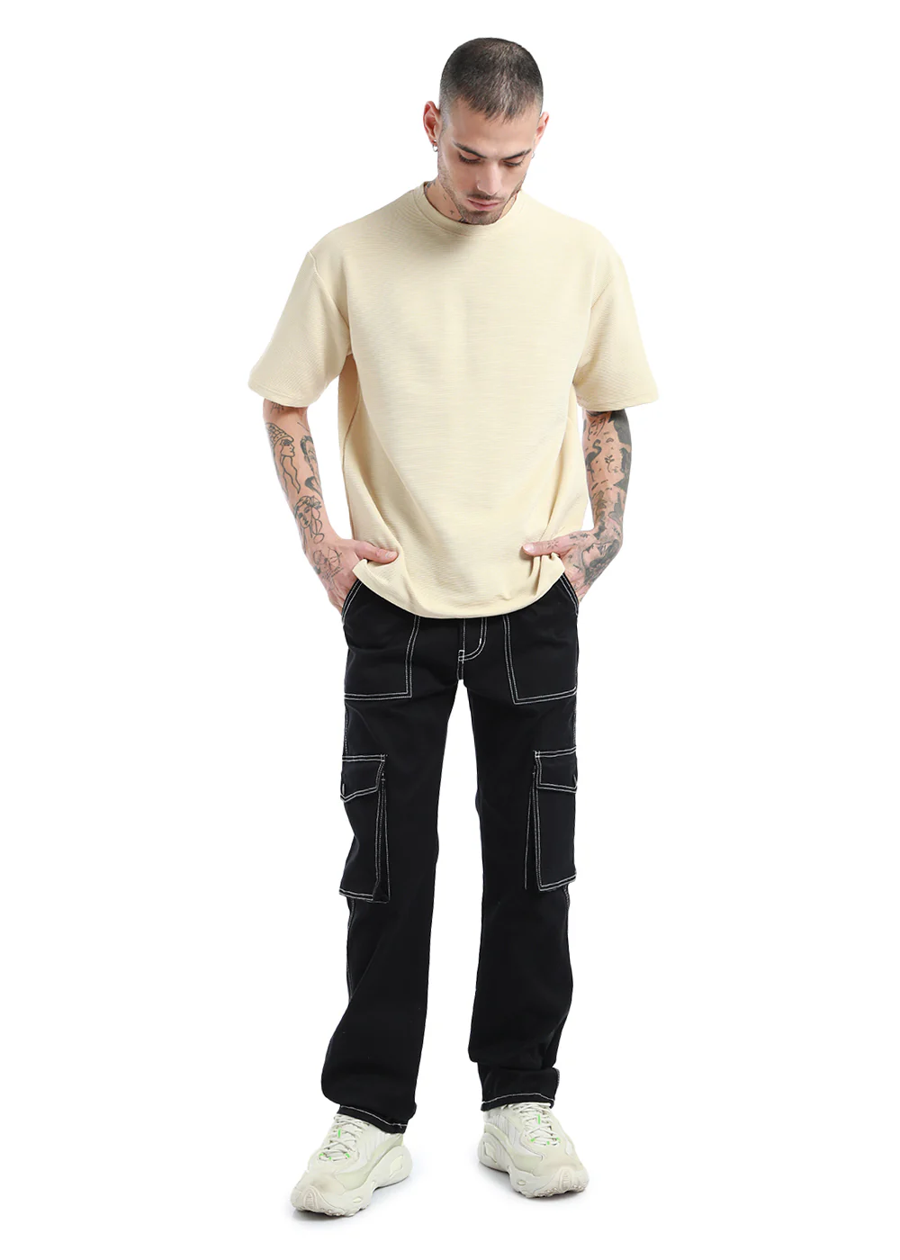 Contrast Stitched Black Denim Cargo - Image 6