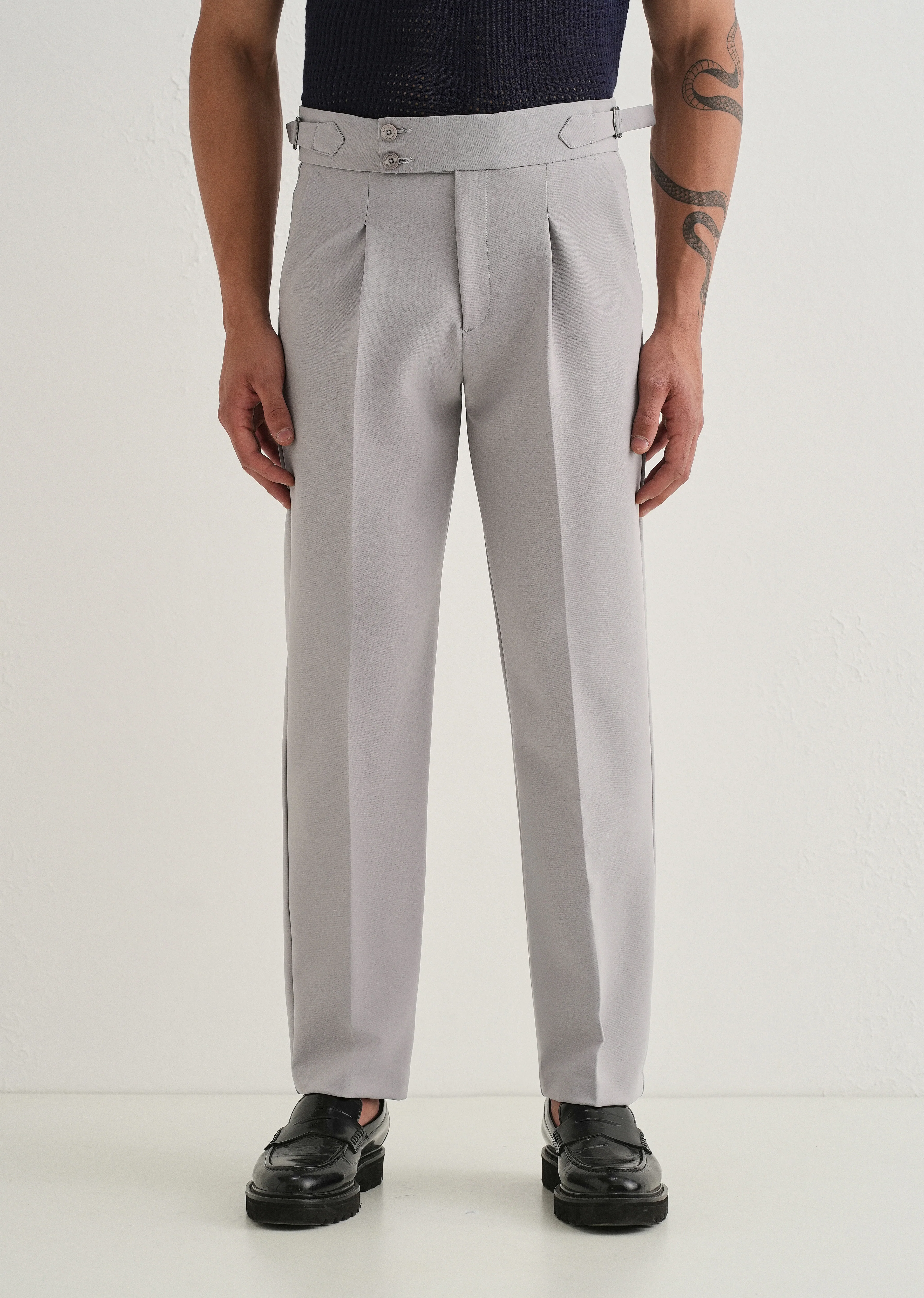 Cool Grey Pleated Gurkha Pant - Image 4