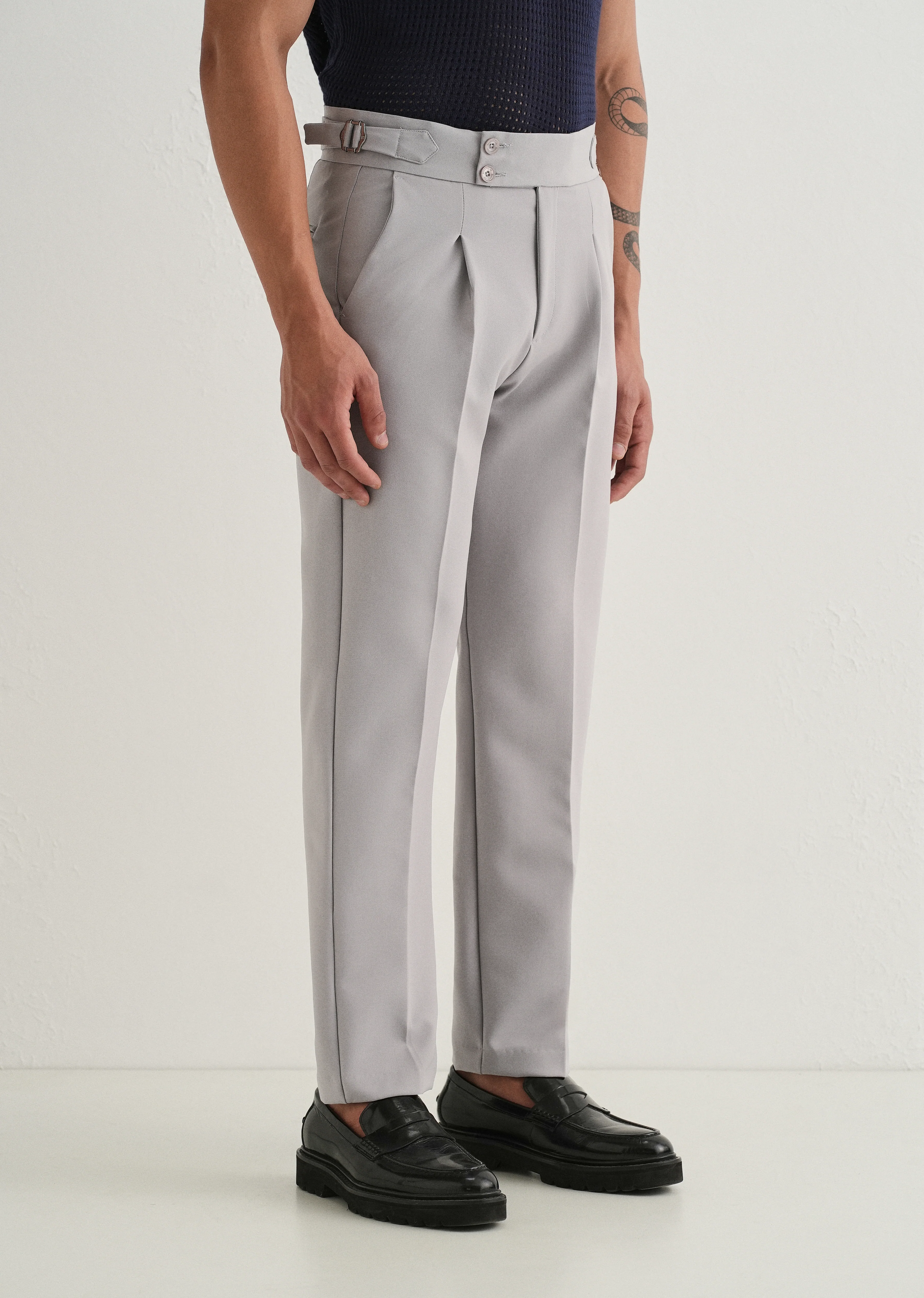 Cool Grey Pleated Gurkha Pant - Image 5