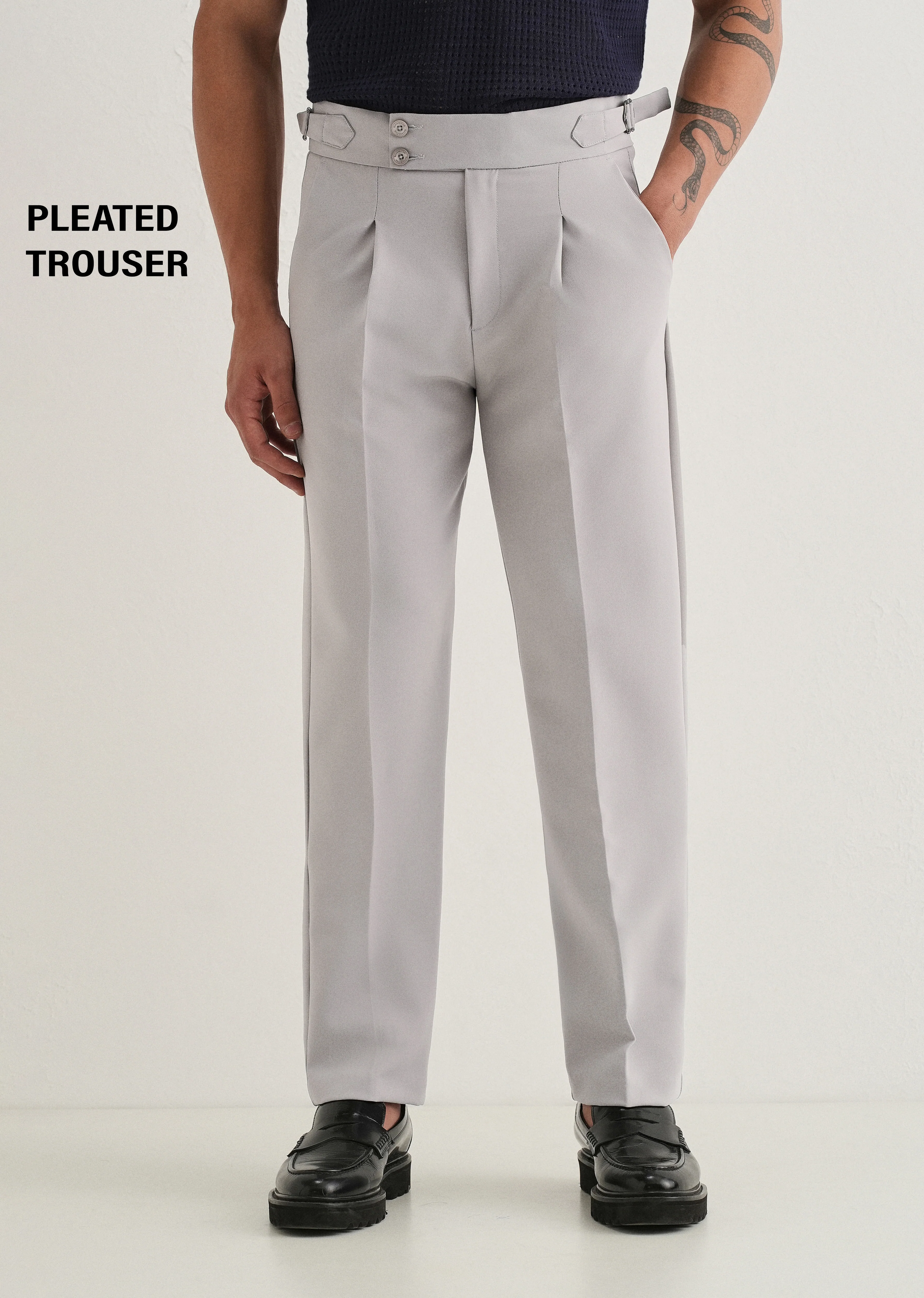 Cool Grey Pleated Gurkha Pant - Image 8