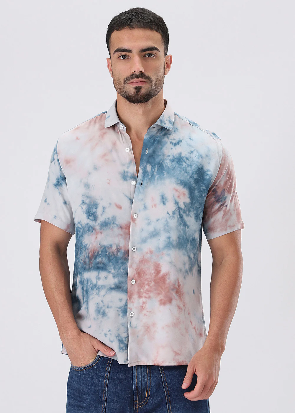 Coral Red Tie Dye Half Sleeve Shirt - Image 3
