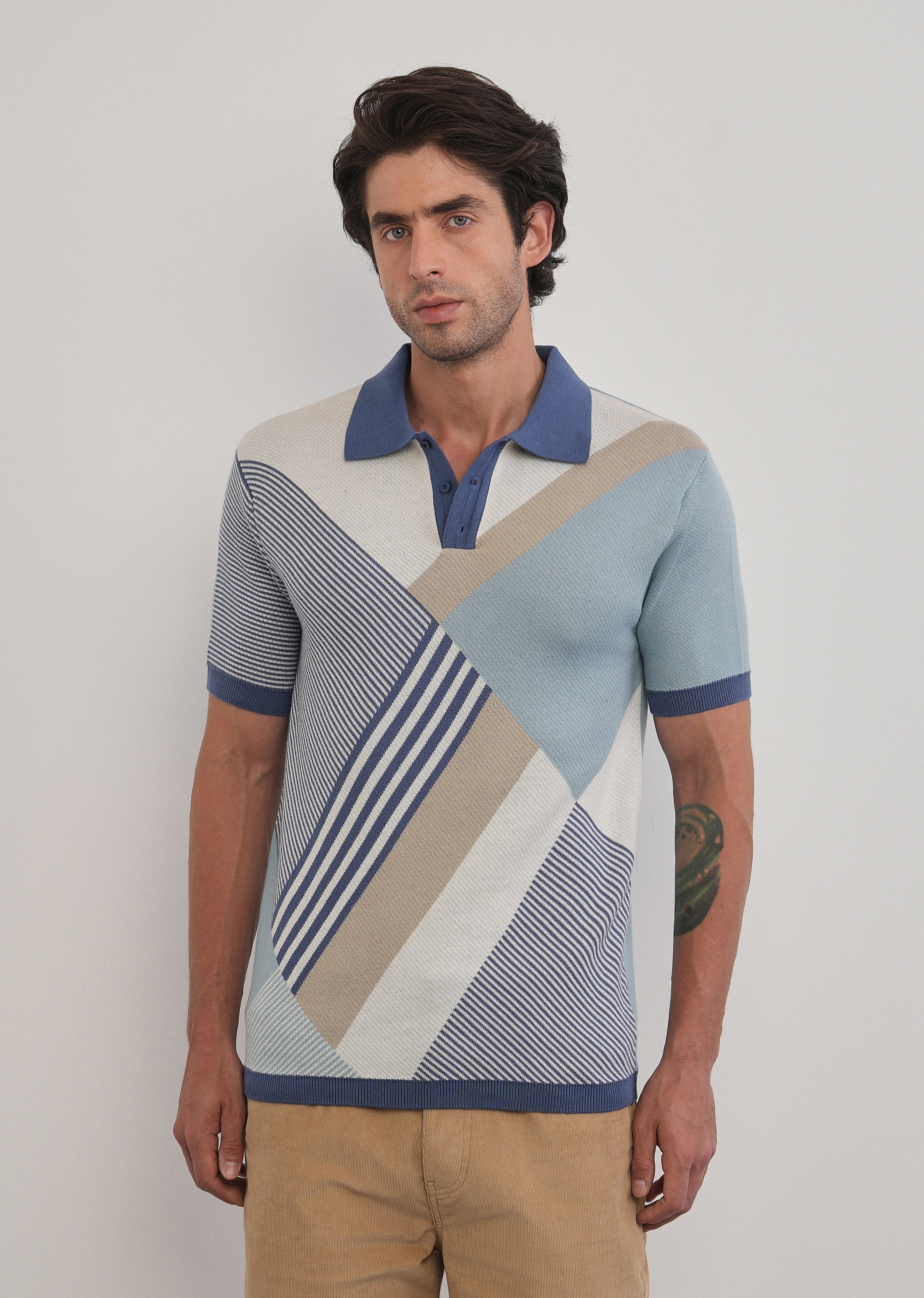 Cotton Multicolour Knitted Polo - Image 3