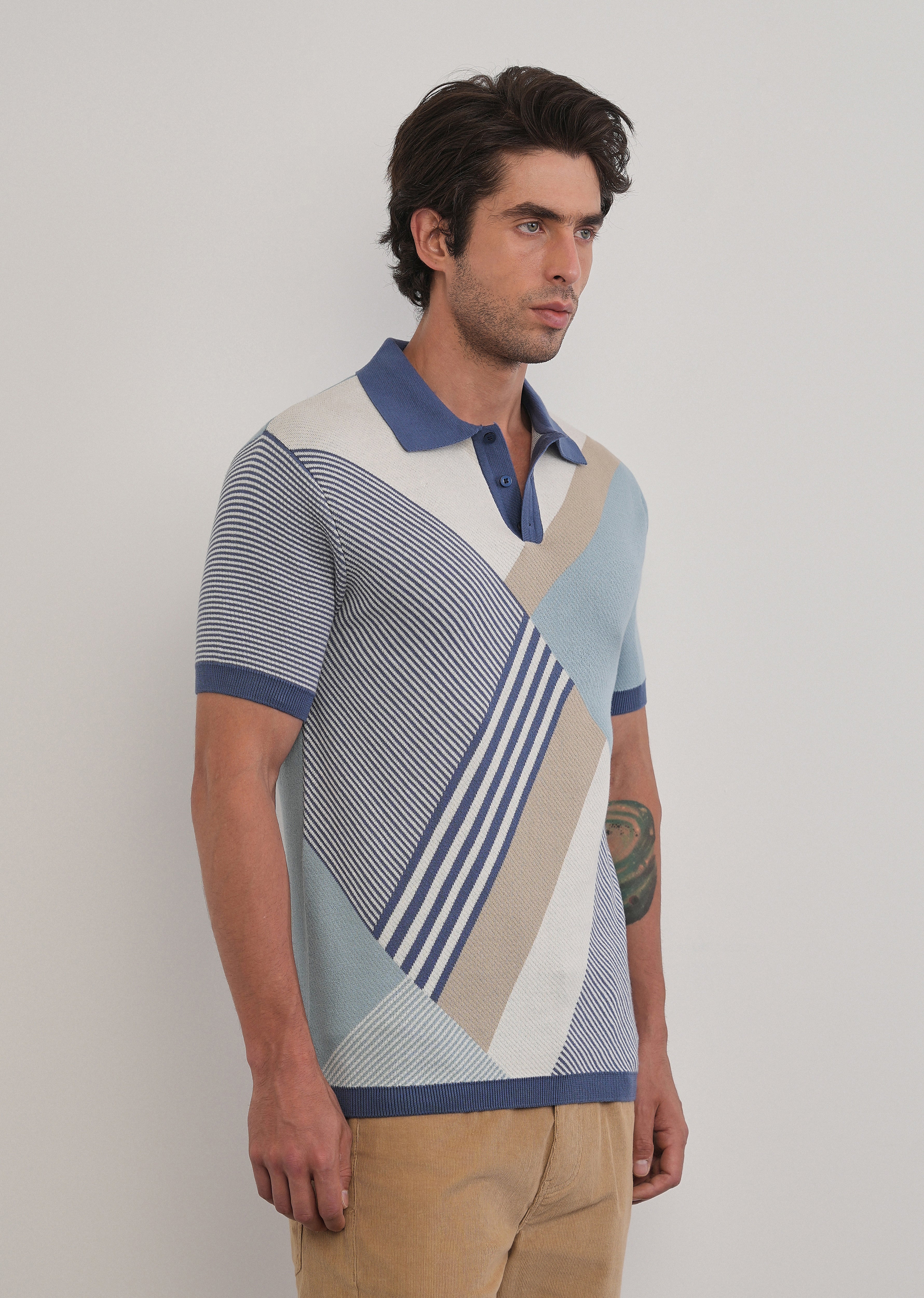 Cotton Multicolour Knitted Polo - Image 4