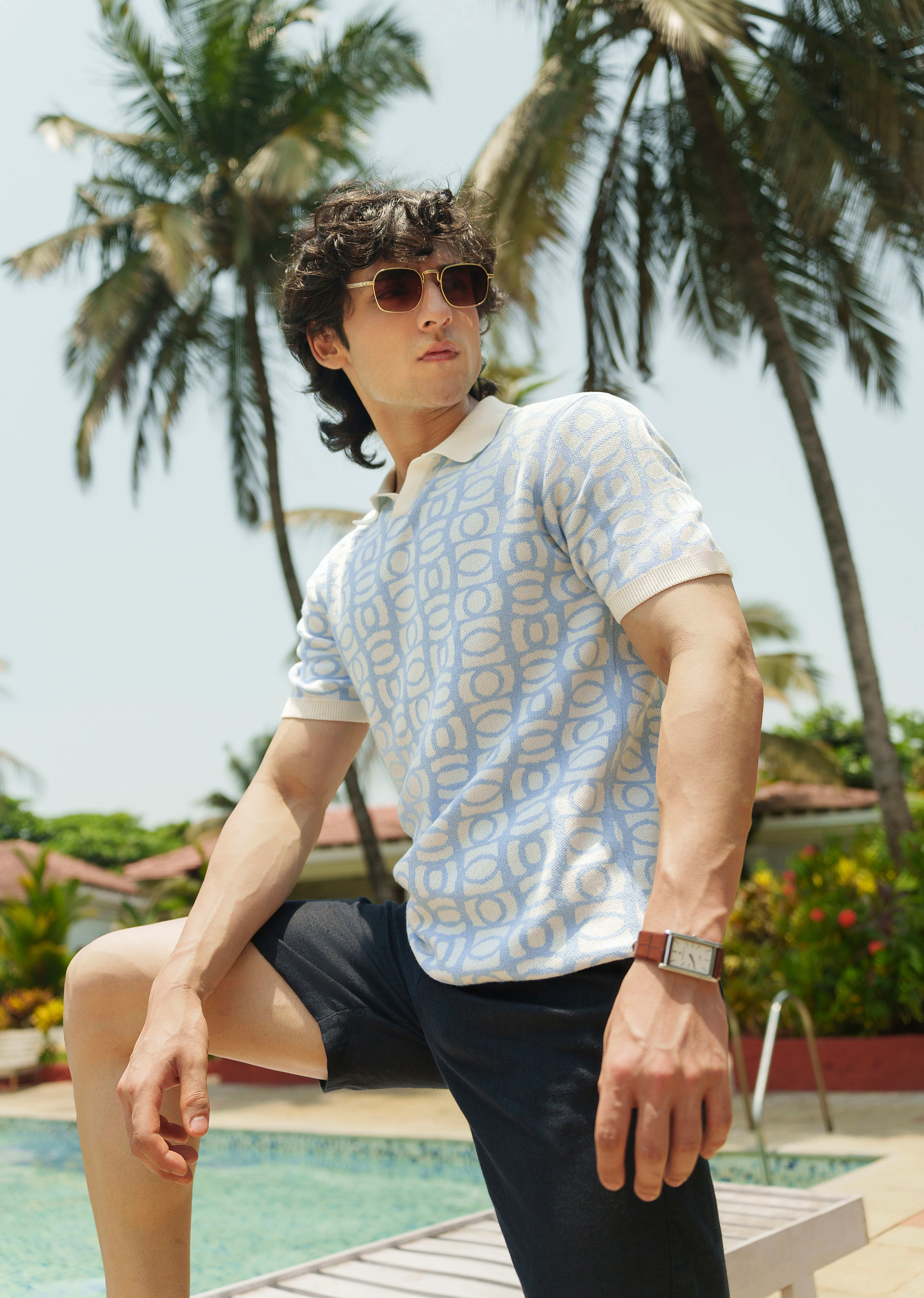 Cotton Sky Blue Knitted Polo - Image 4