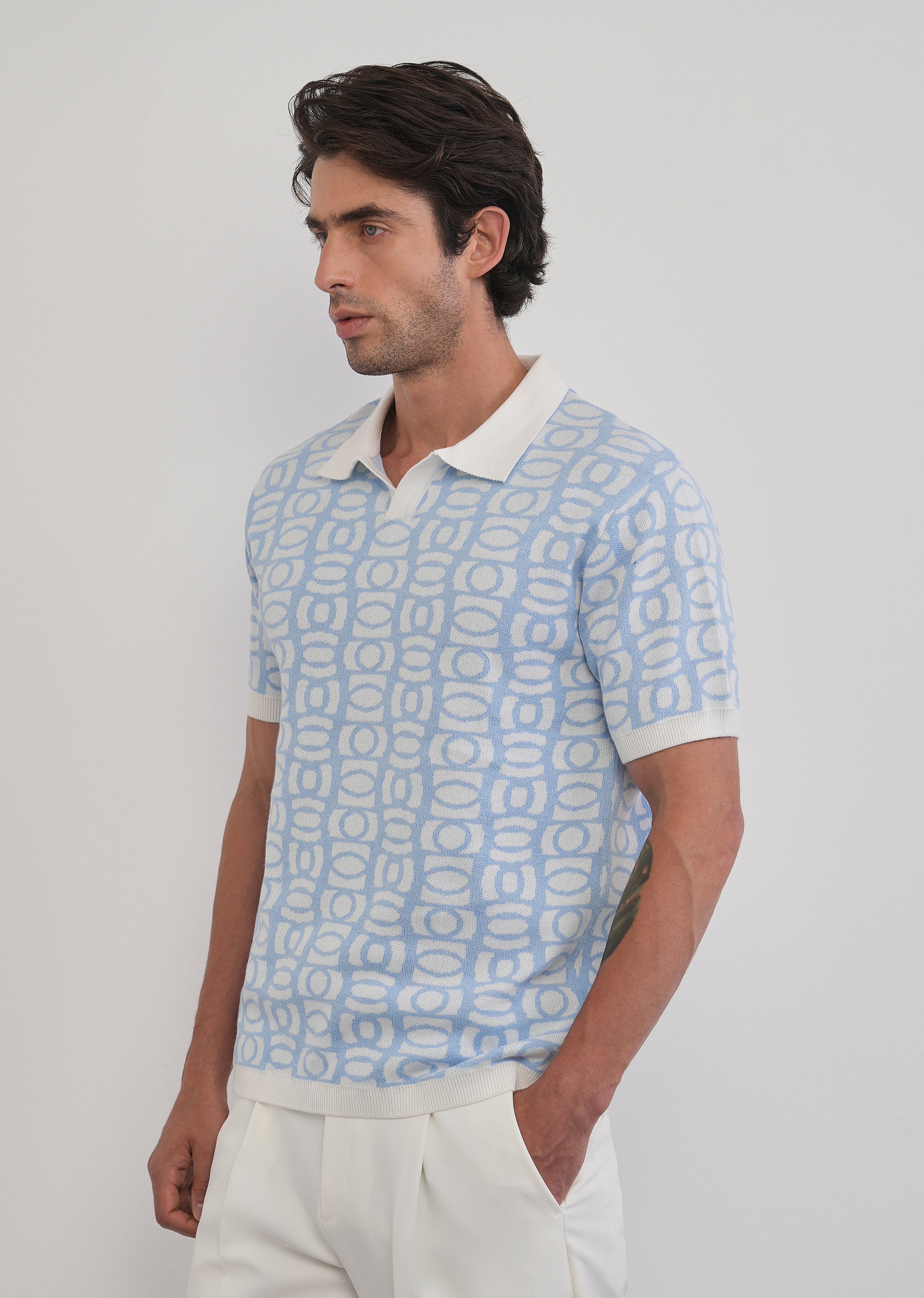 Cotton Sky Blue Knitted Polo - Image 6