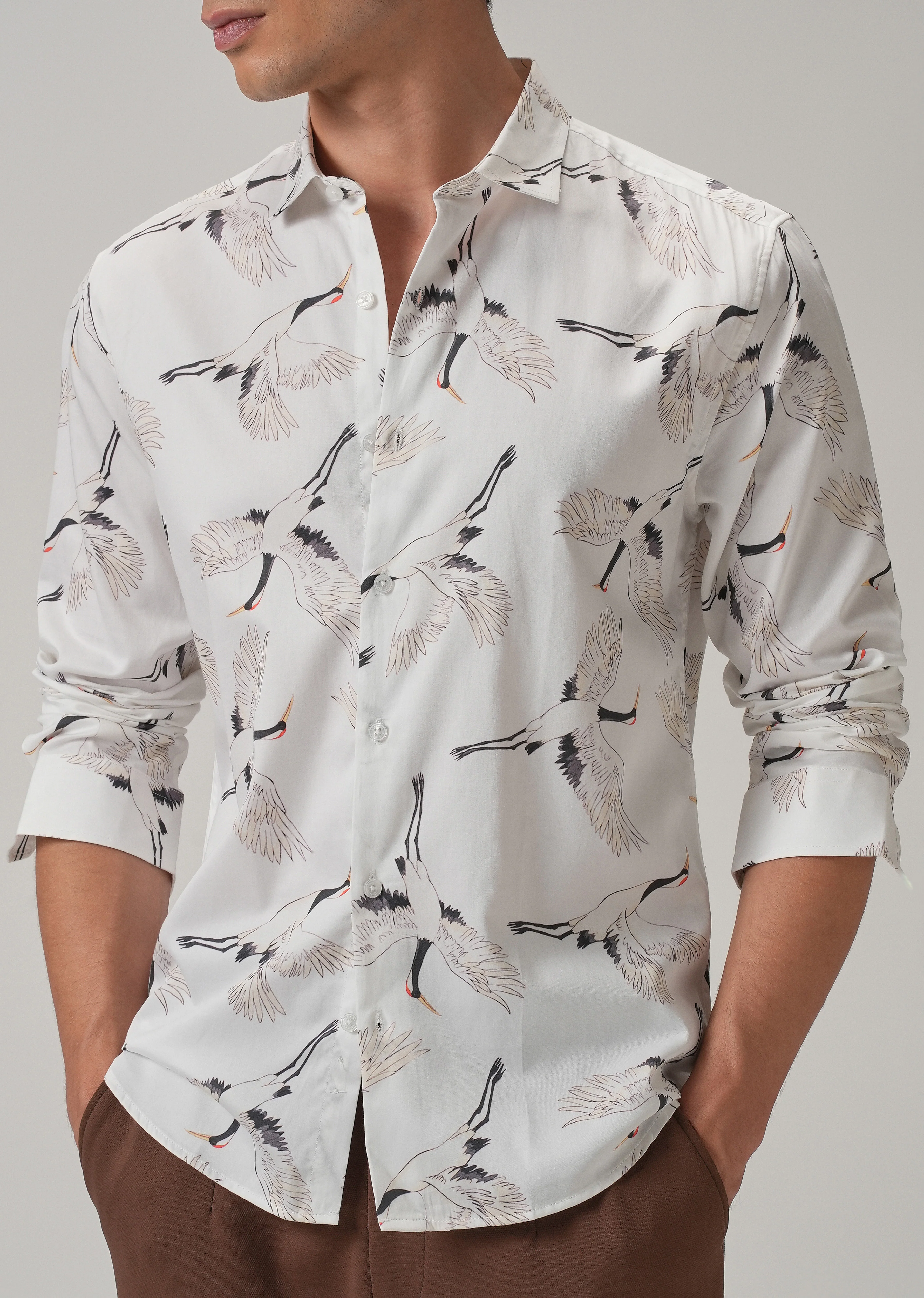 Crane Bird Print Shirt - Image 7