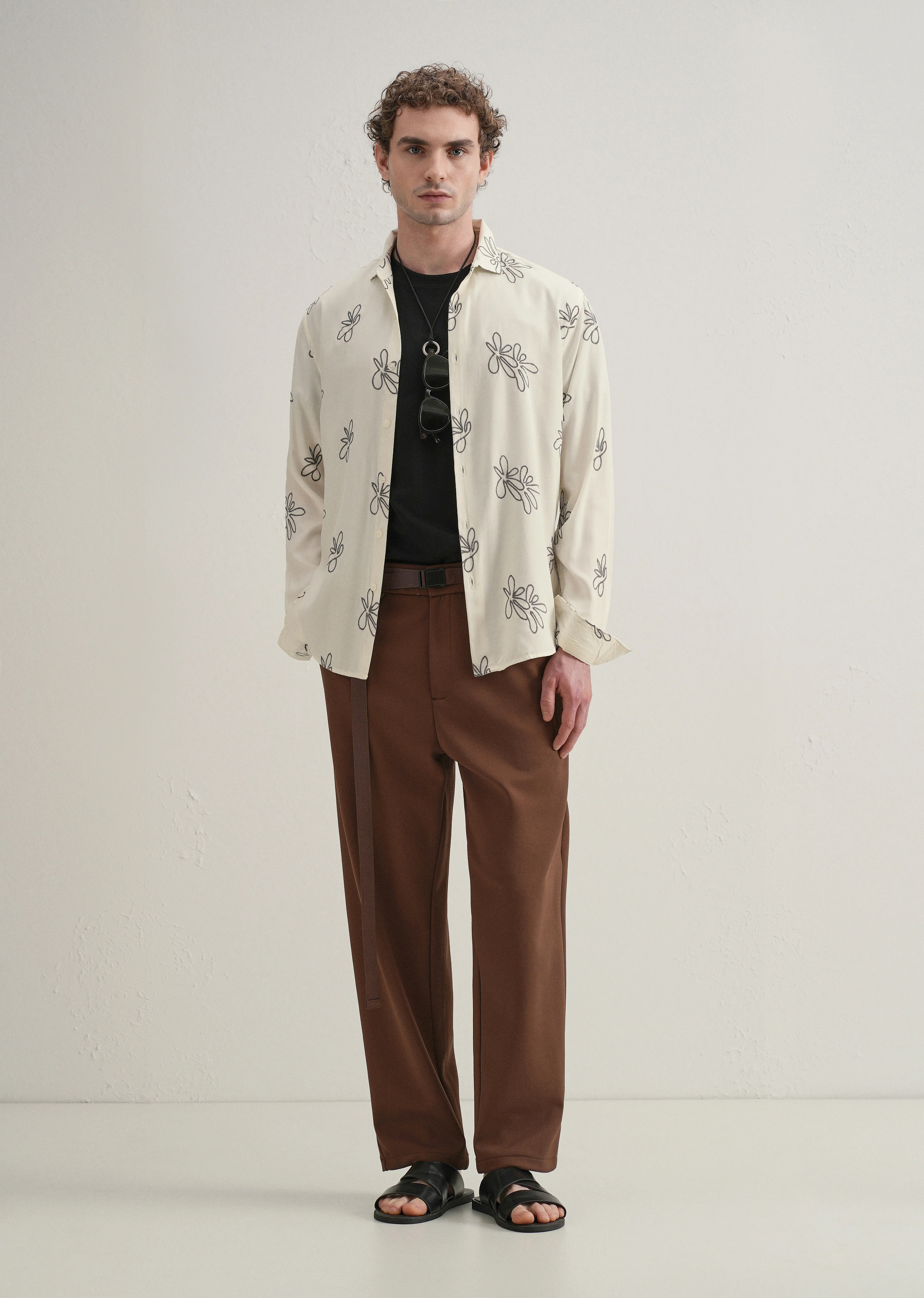Cream Abstract Floral Embroidery Shirt - Image 6