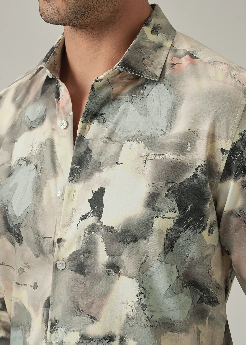 Cream Artistic Camouflage Print Shirt - Image 5