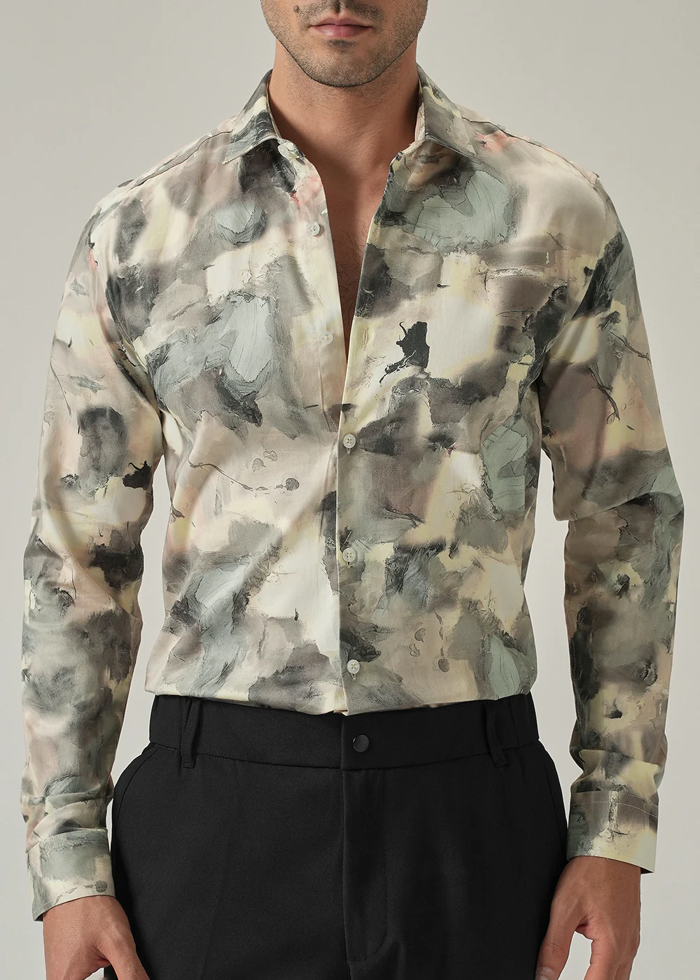 Cream Artistic Camouflage Print Shirt - Image 7