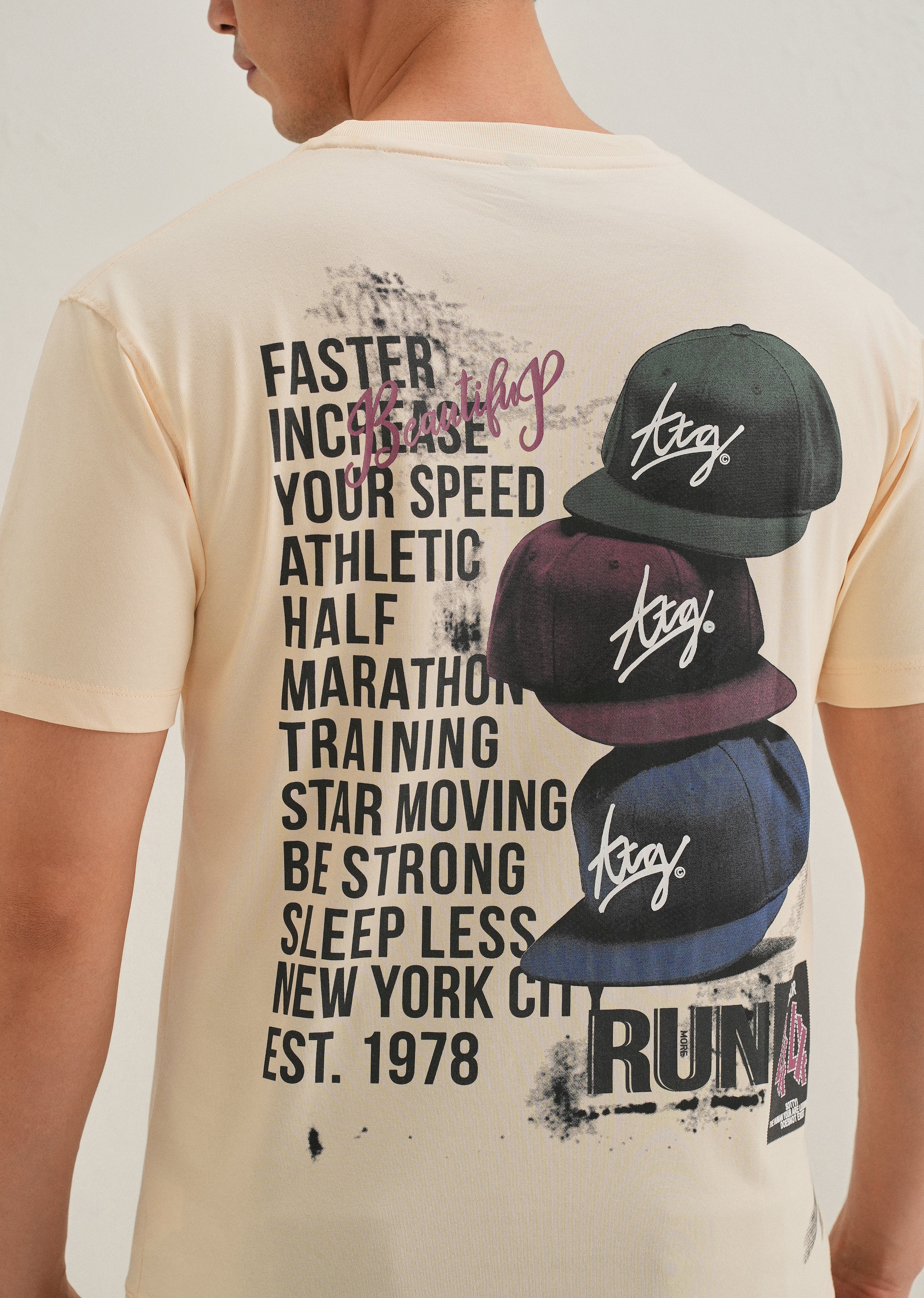 Cream Back Print Regular Fit T-Shirt - Image 3