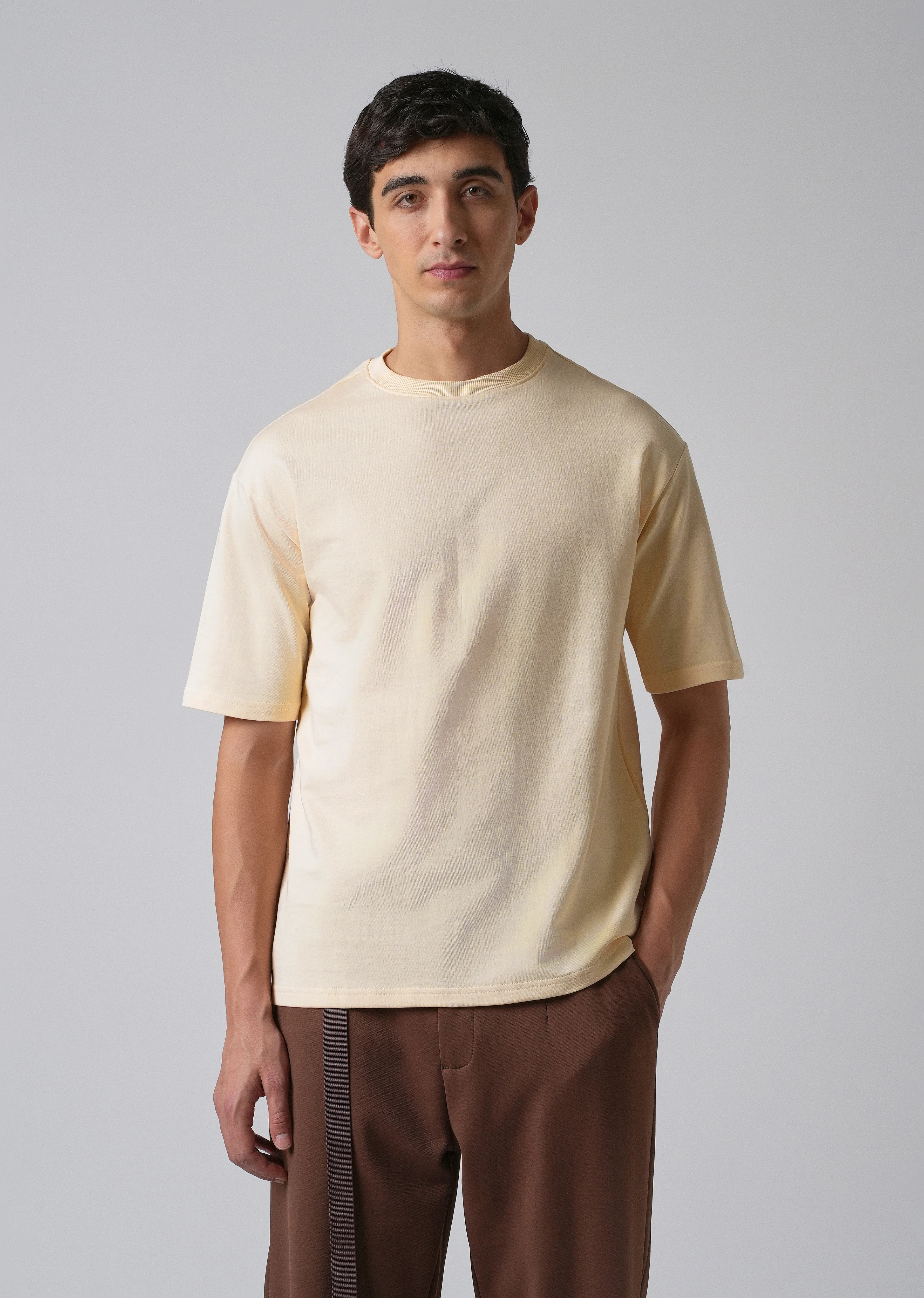 Cream Basic Relaxed Fit T-shirt - Image 3