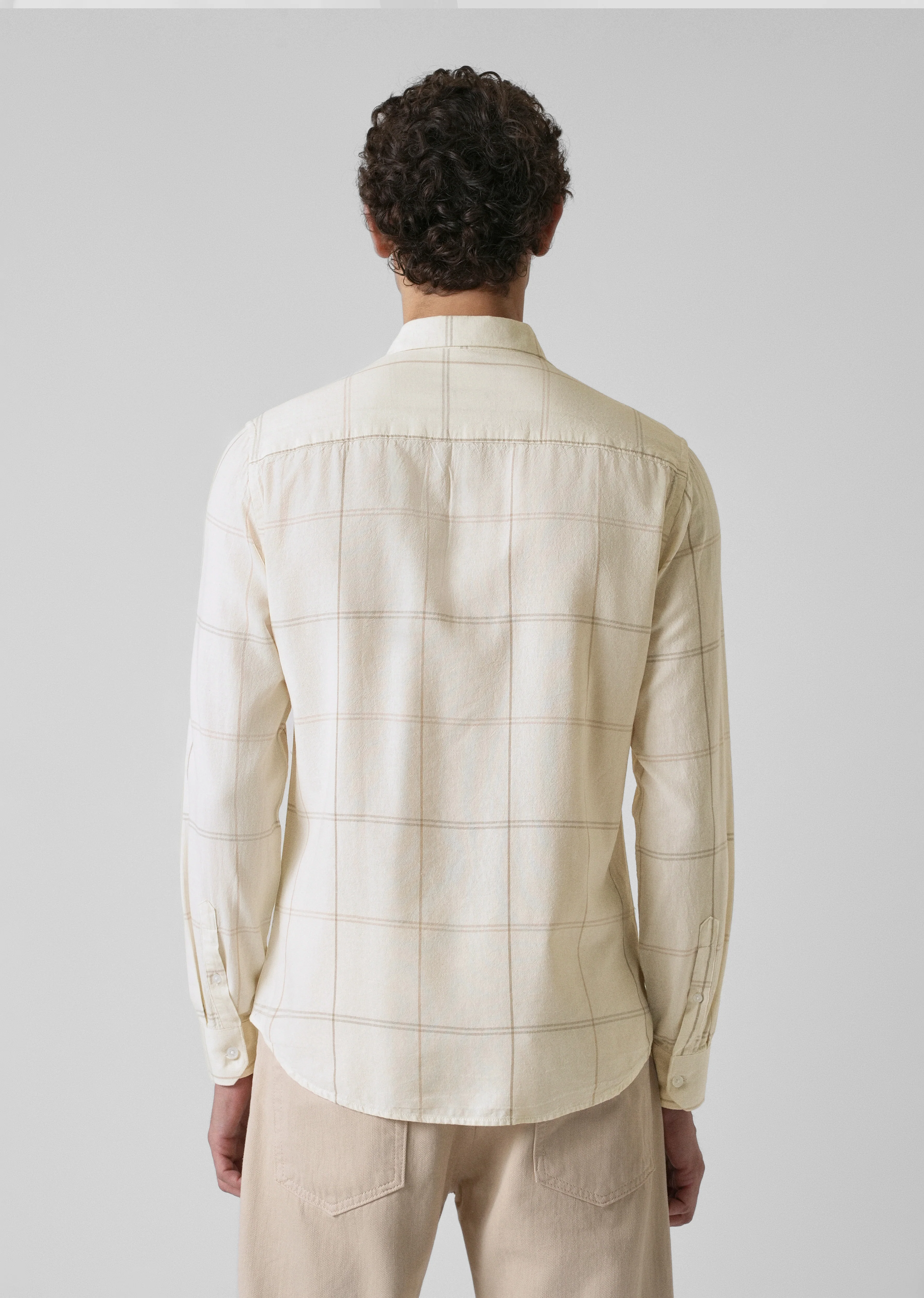 Cream Blended Linen Check Shirt - Image 2