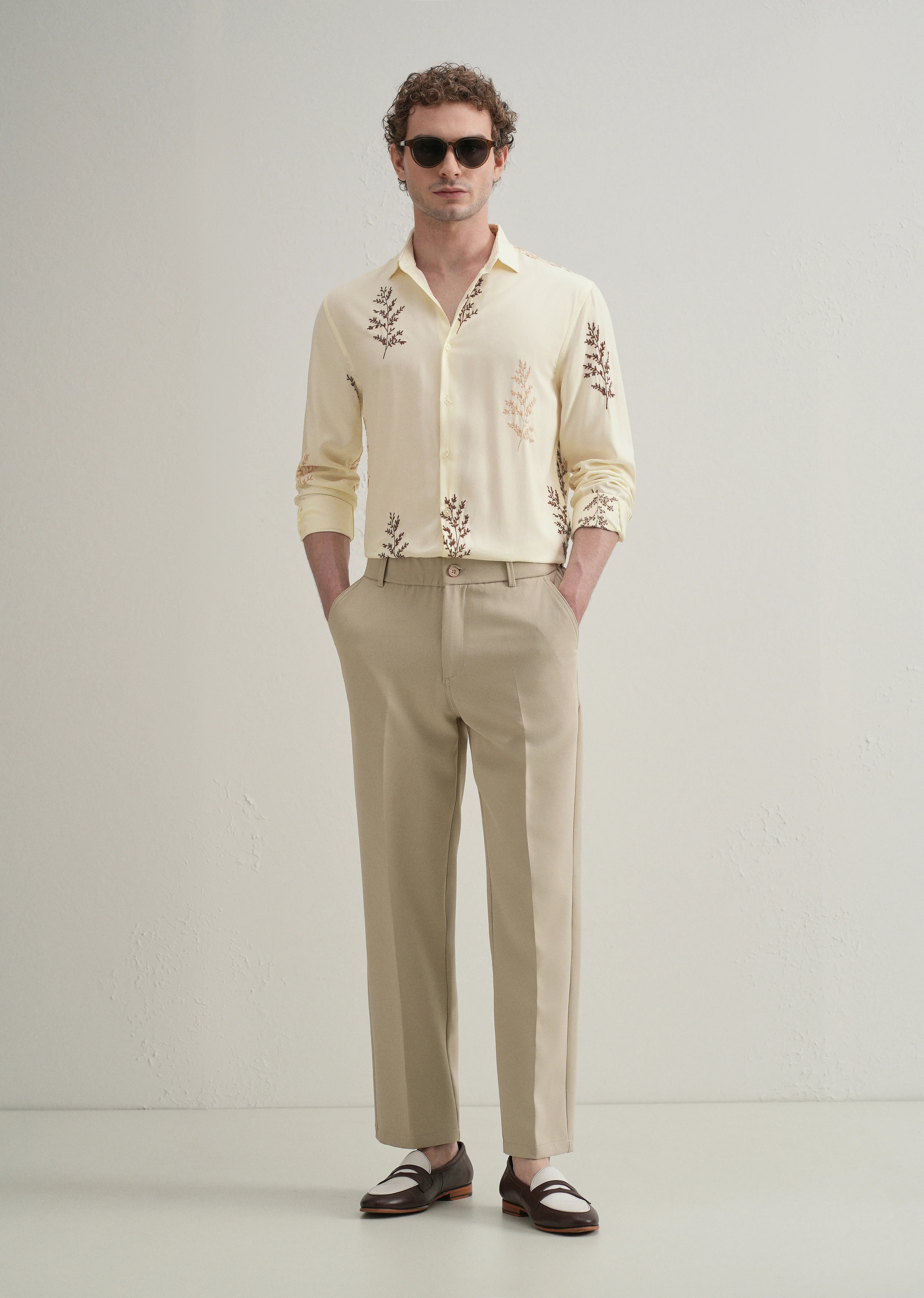 Cream Botanical Embroidery Shirt - Image 6