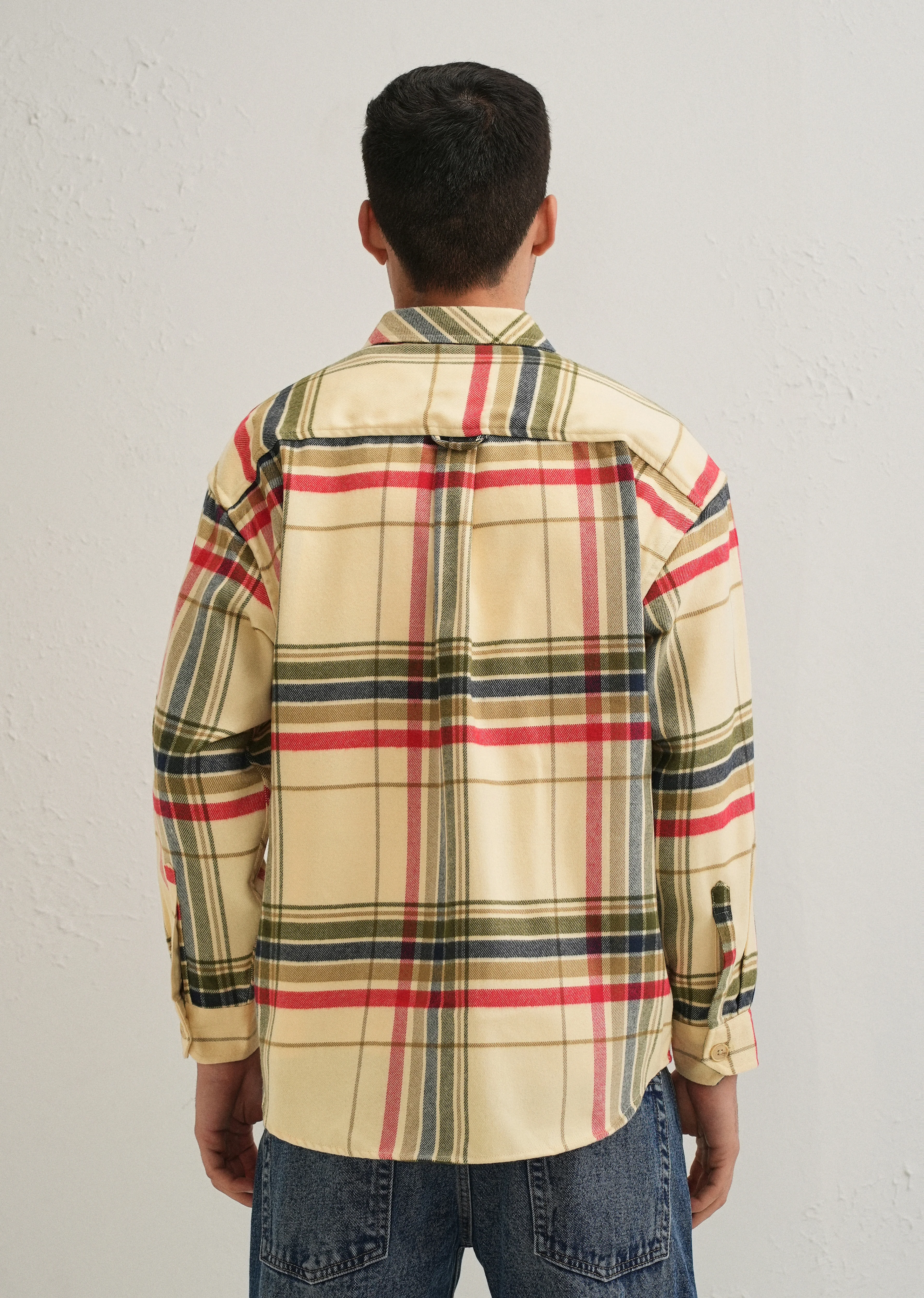 Cream Checked Relaxed Fit Shacket - Image 3