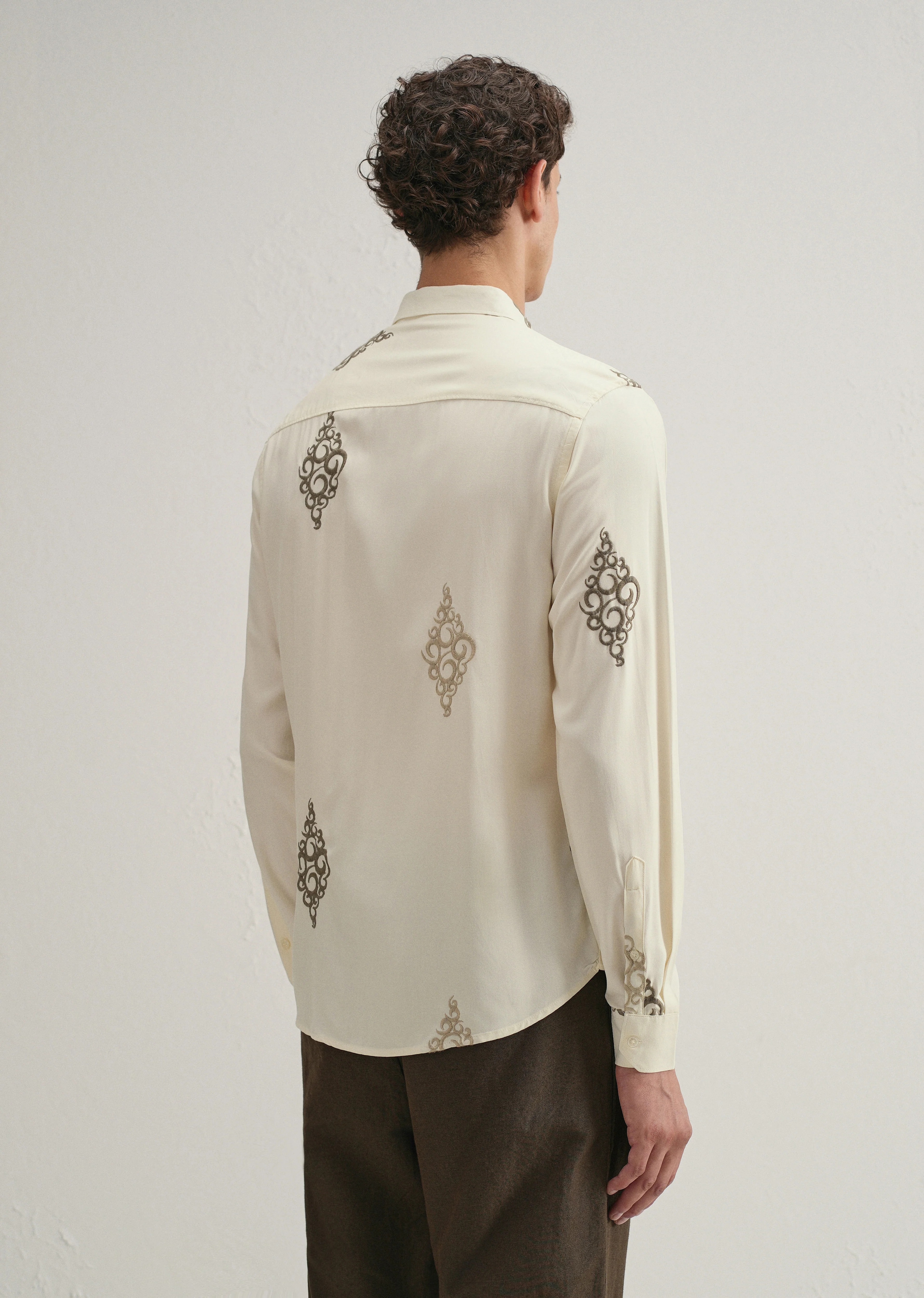 Cream Circular Motif Embroidery Shirt - Image 3