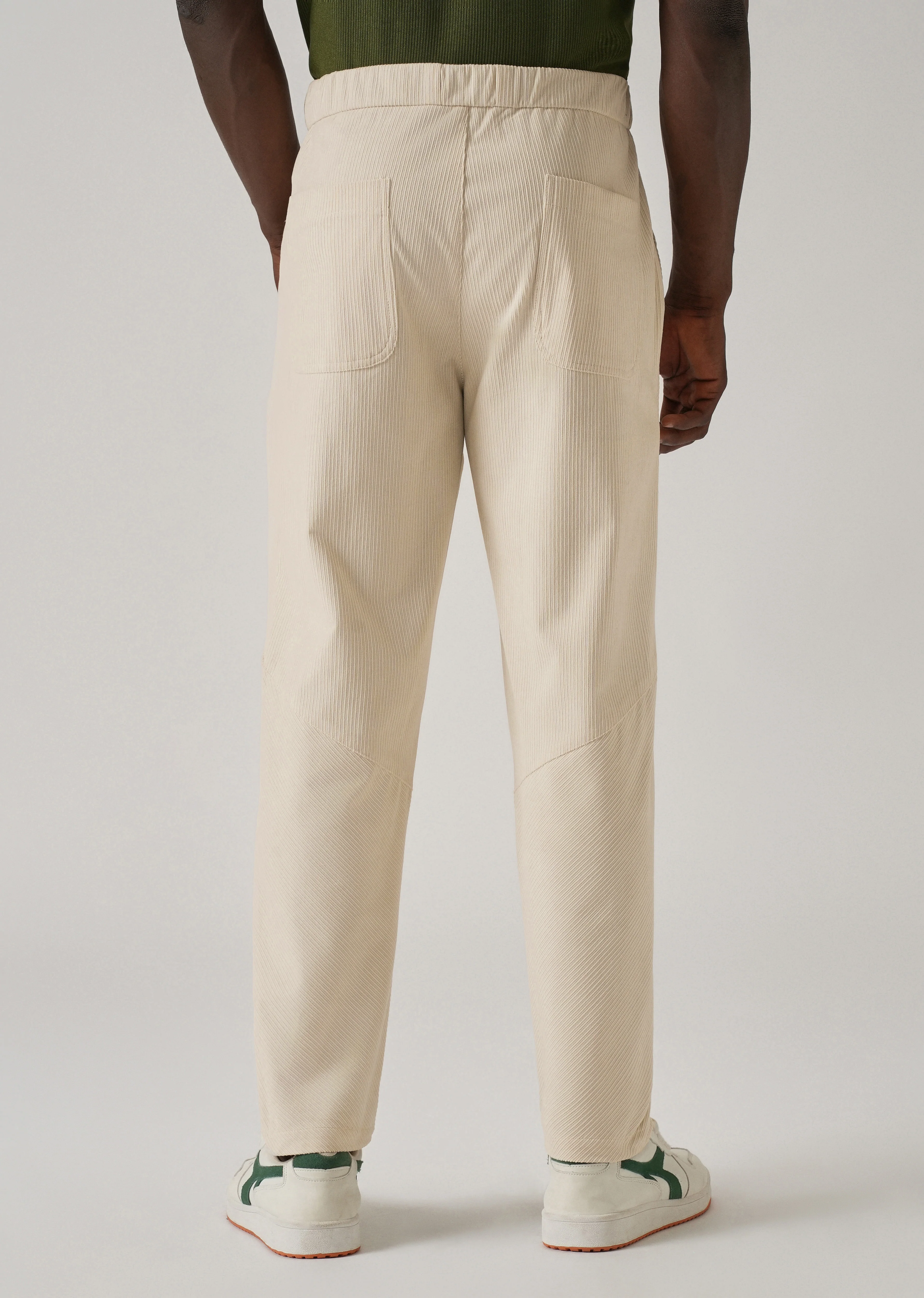Cream Corduroy Belted Pant - Image 2