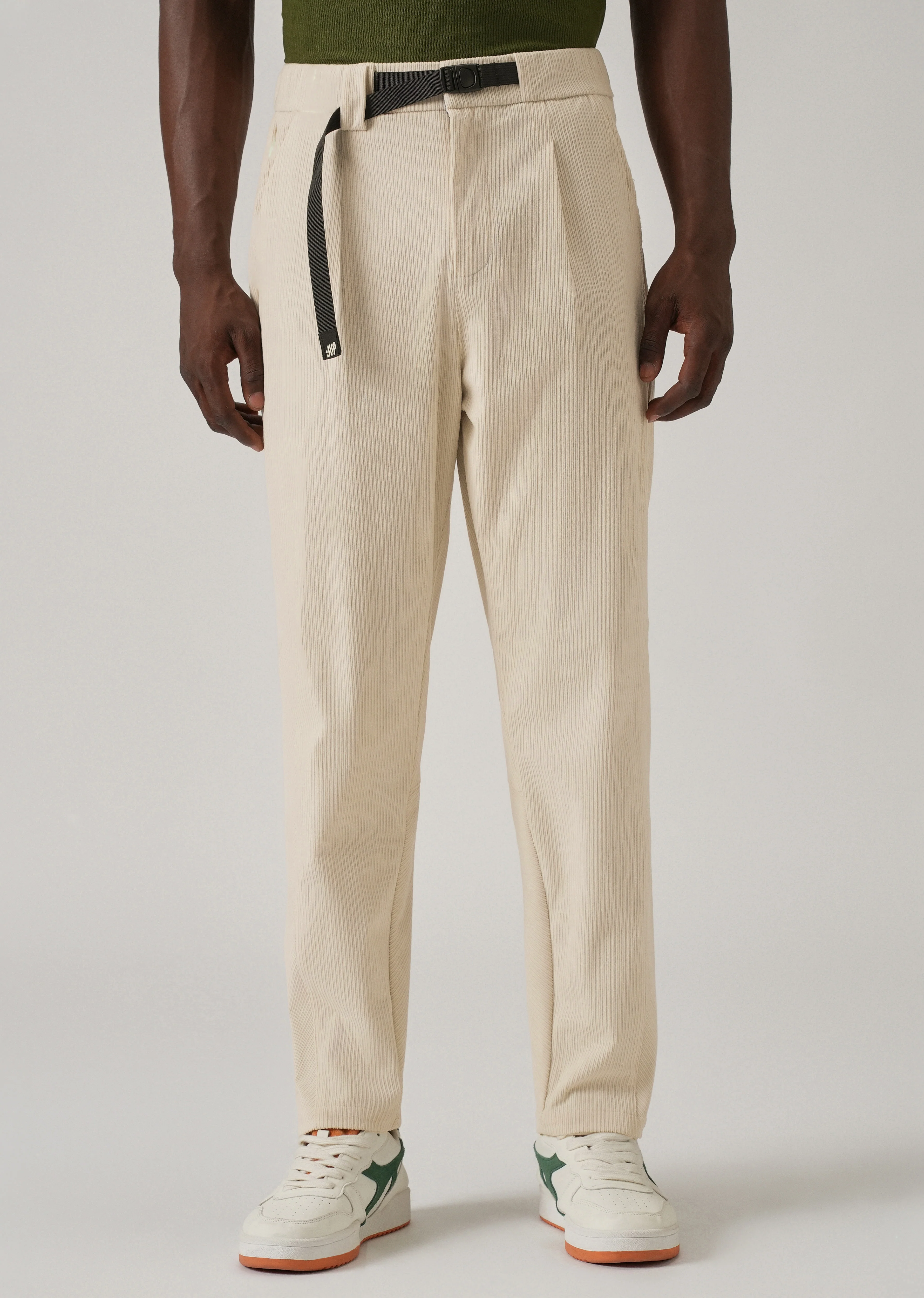 Cream Corduroy Belted Pant - Image 3