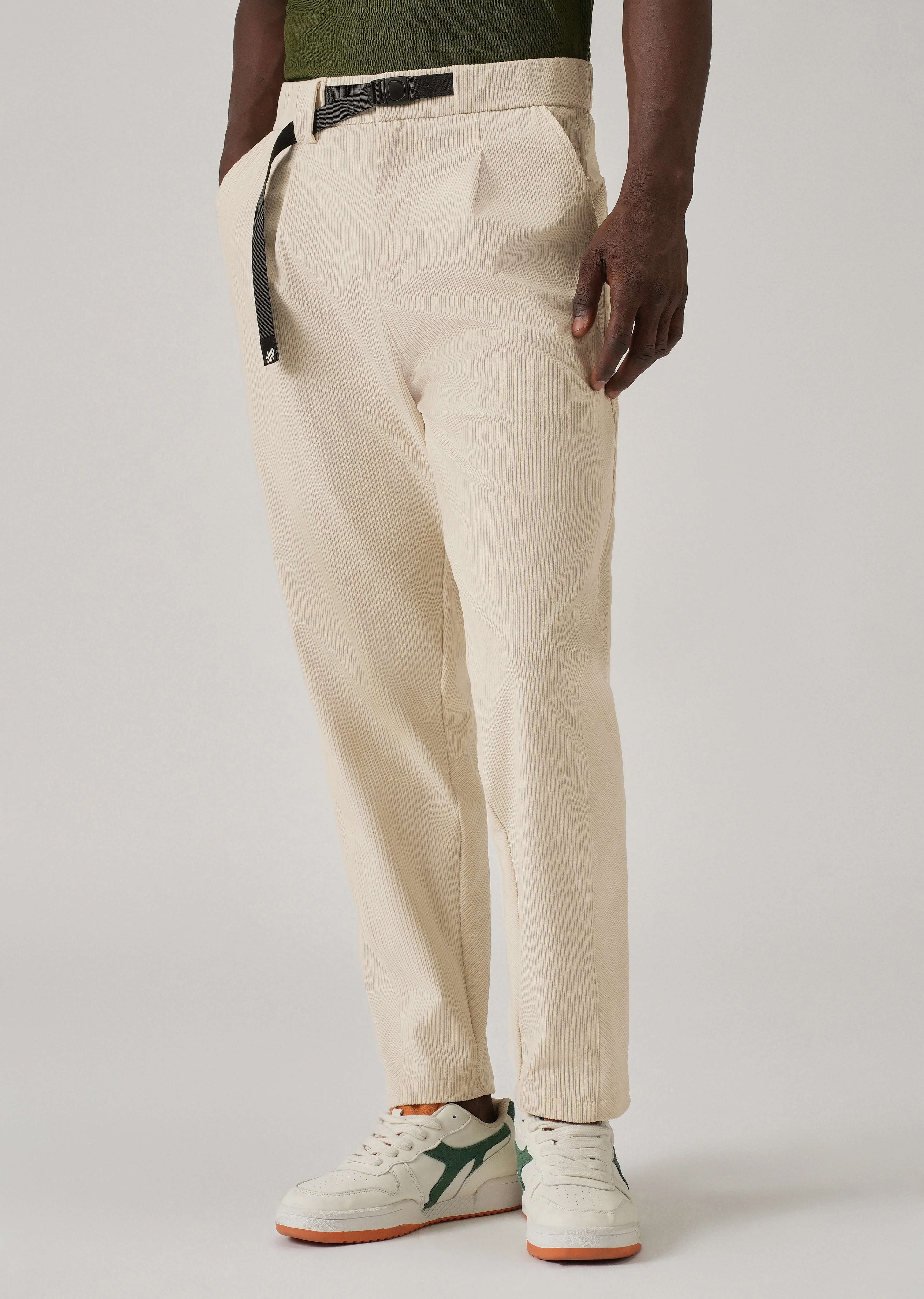 Cream Corduroy Belted Pant - Image 4