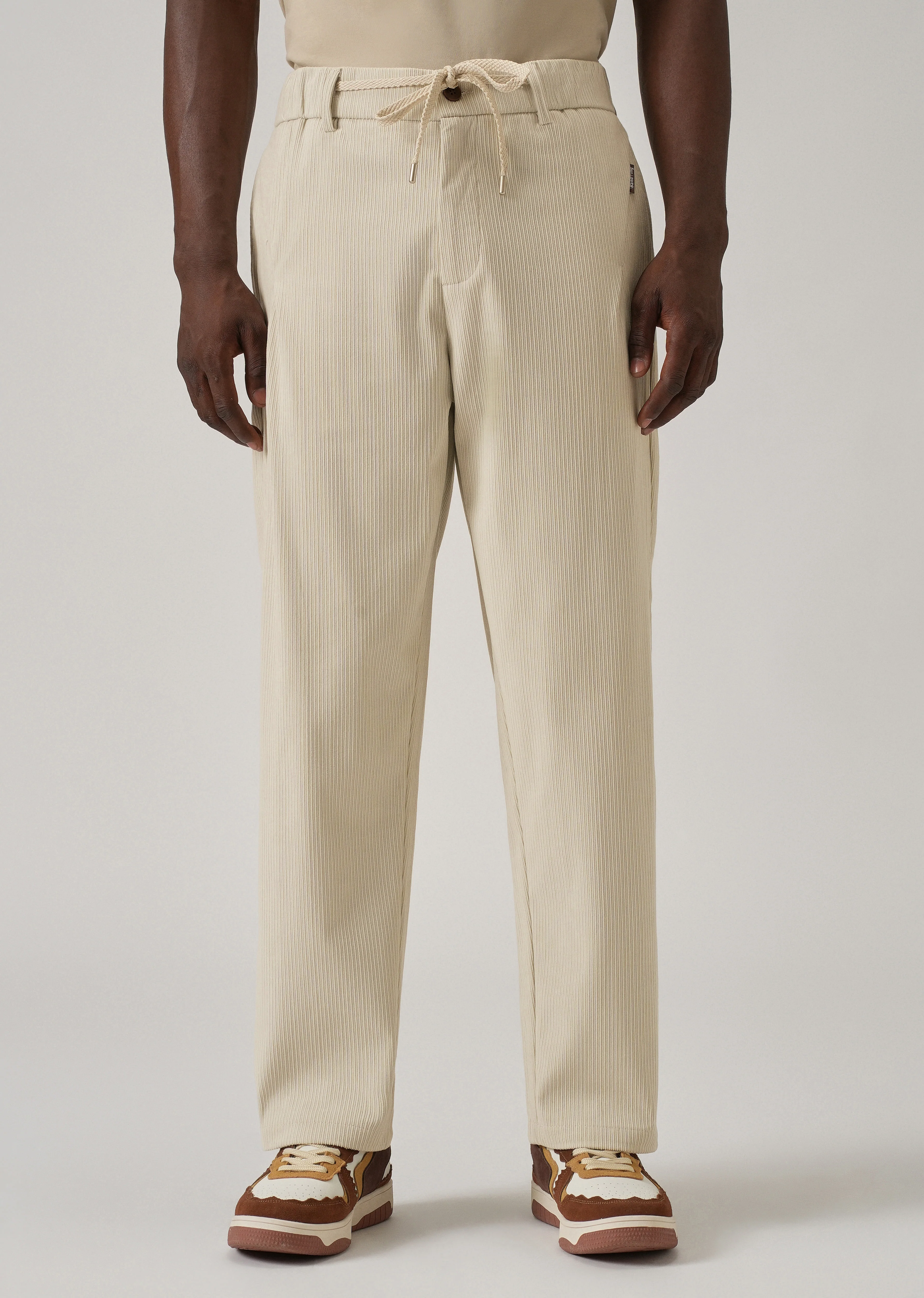 Cream Corduroy Drawstring Pant - Image 3