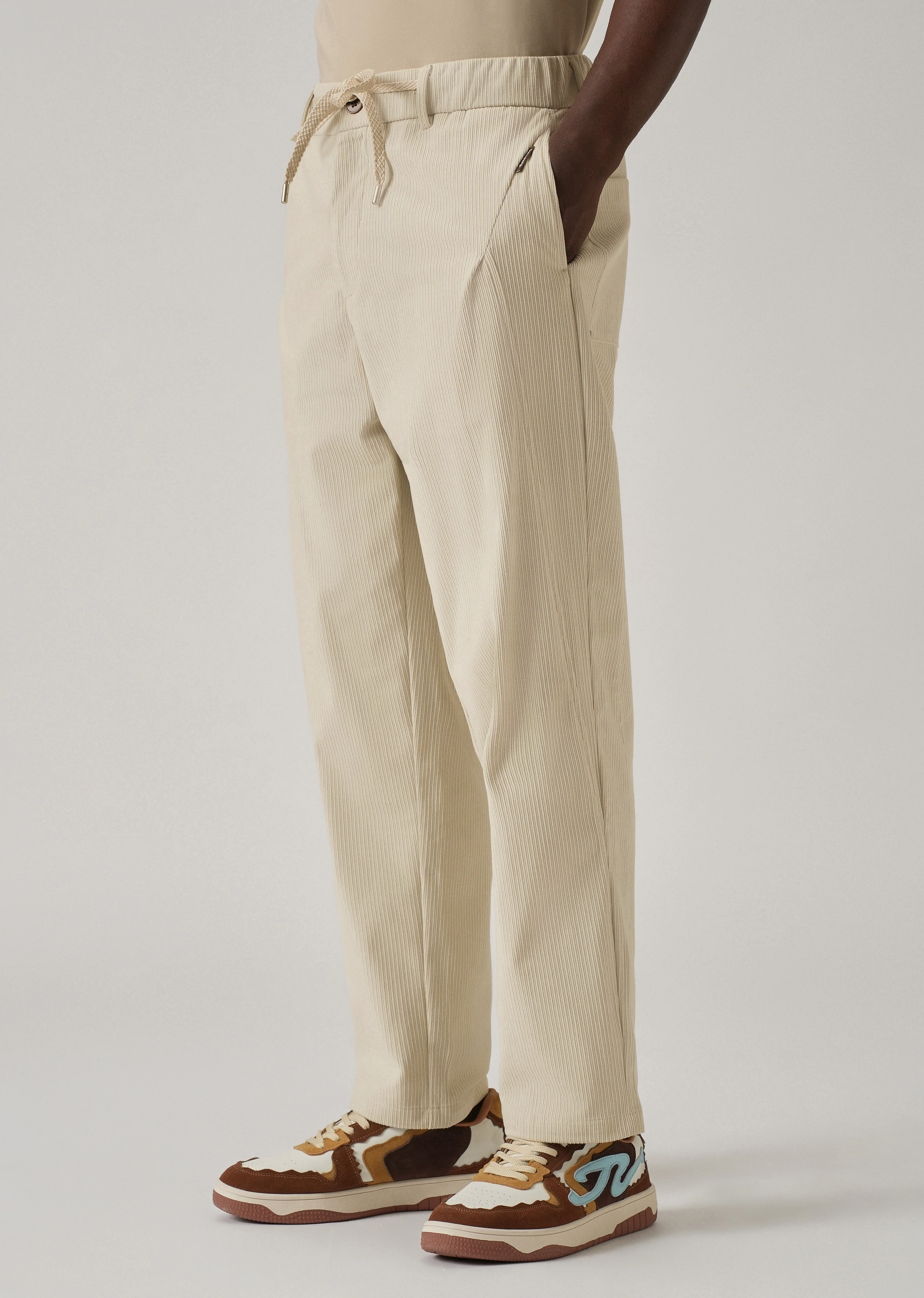 Cream Corduroy Drawstring Pant - Image 4