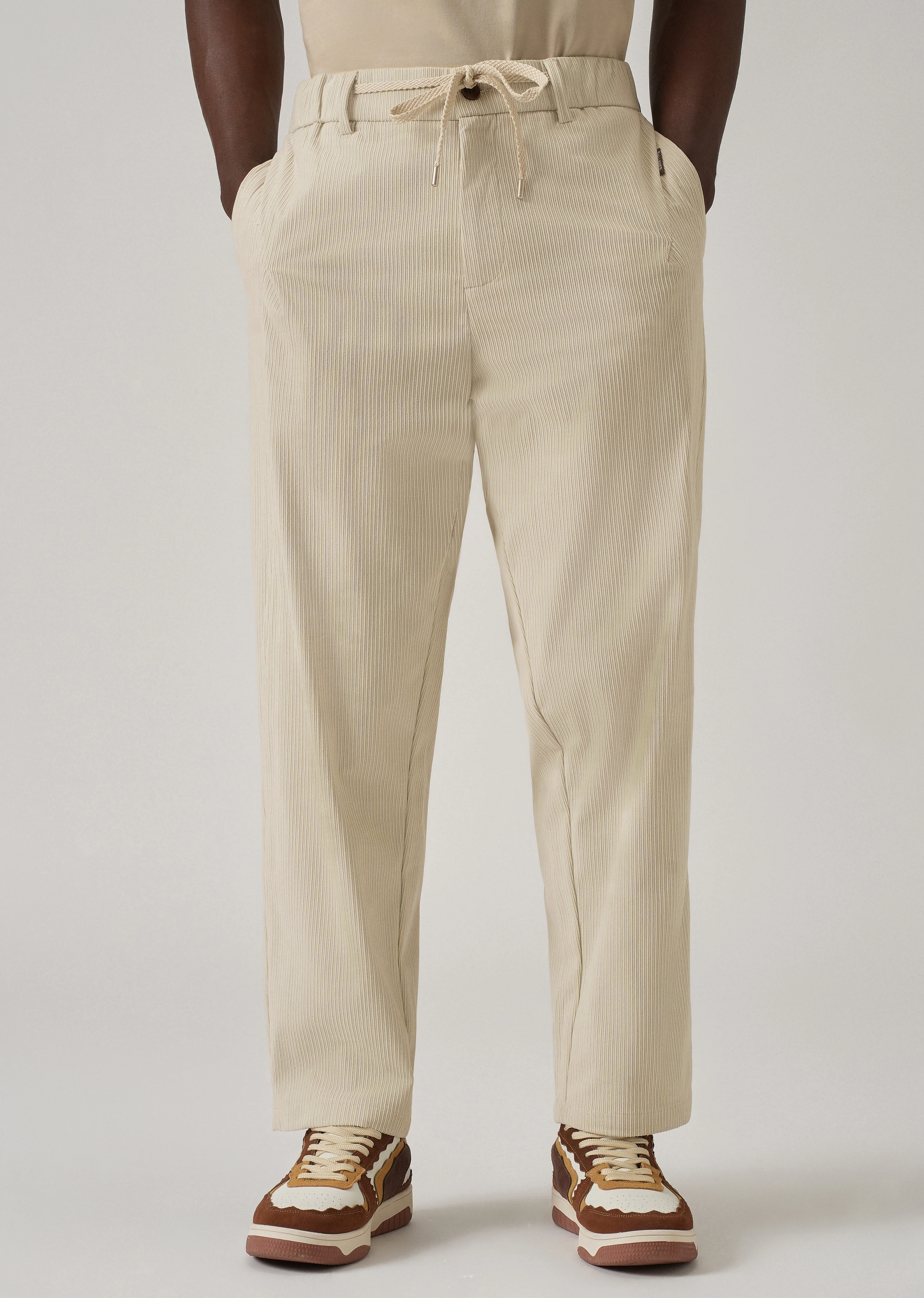 Cream Corduroy Drawstring Pant - Image 7
