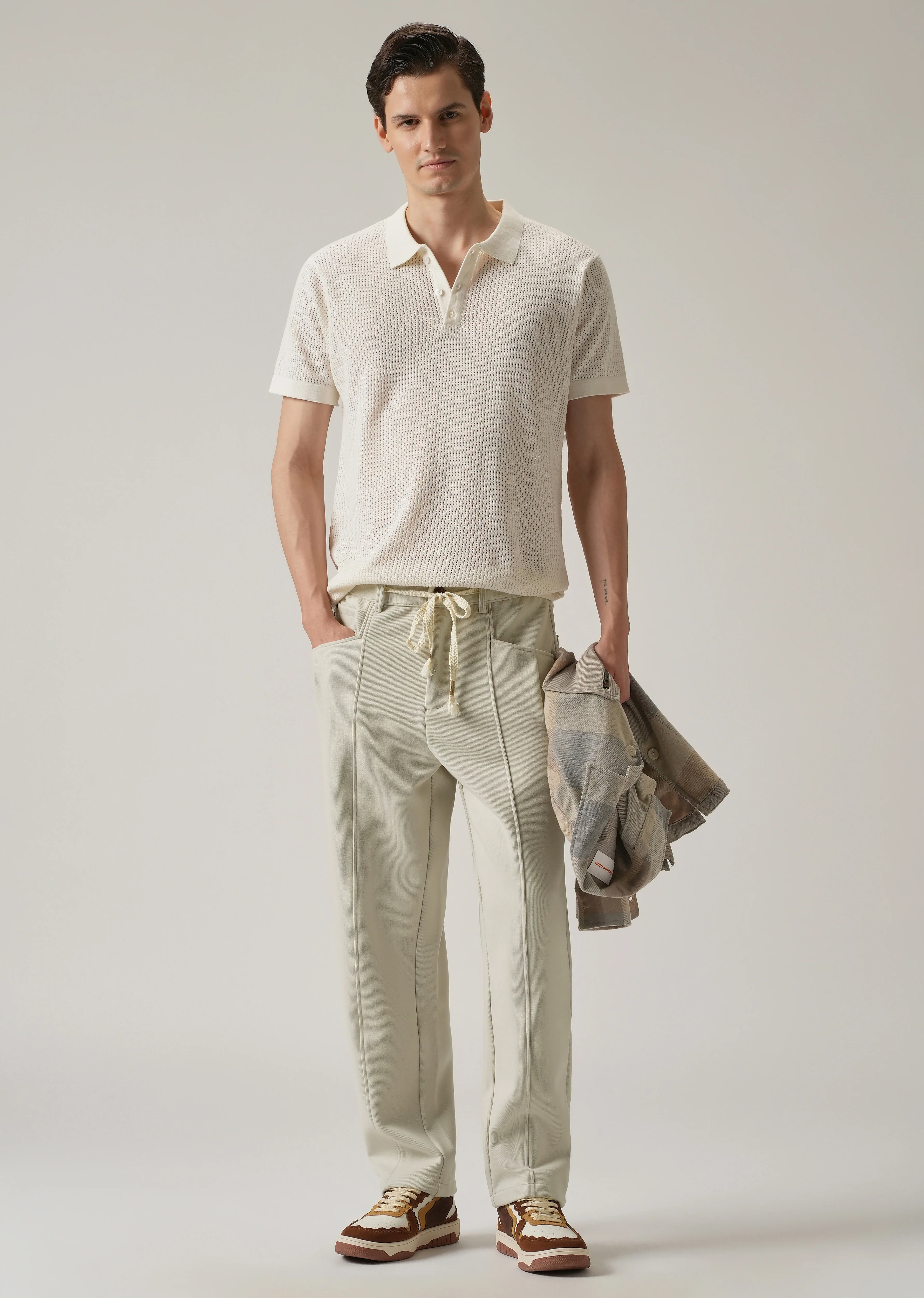 Cream Corduroy Relaxed Fit Drawstring Pant - Image 6