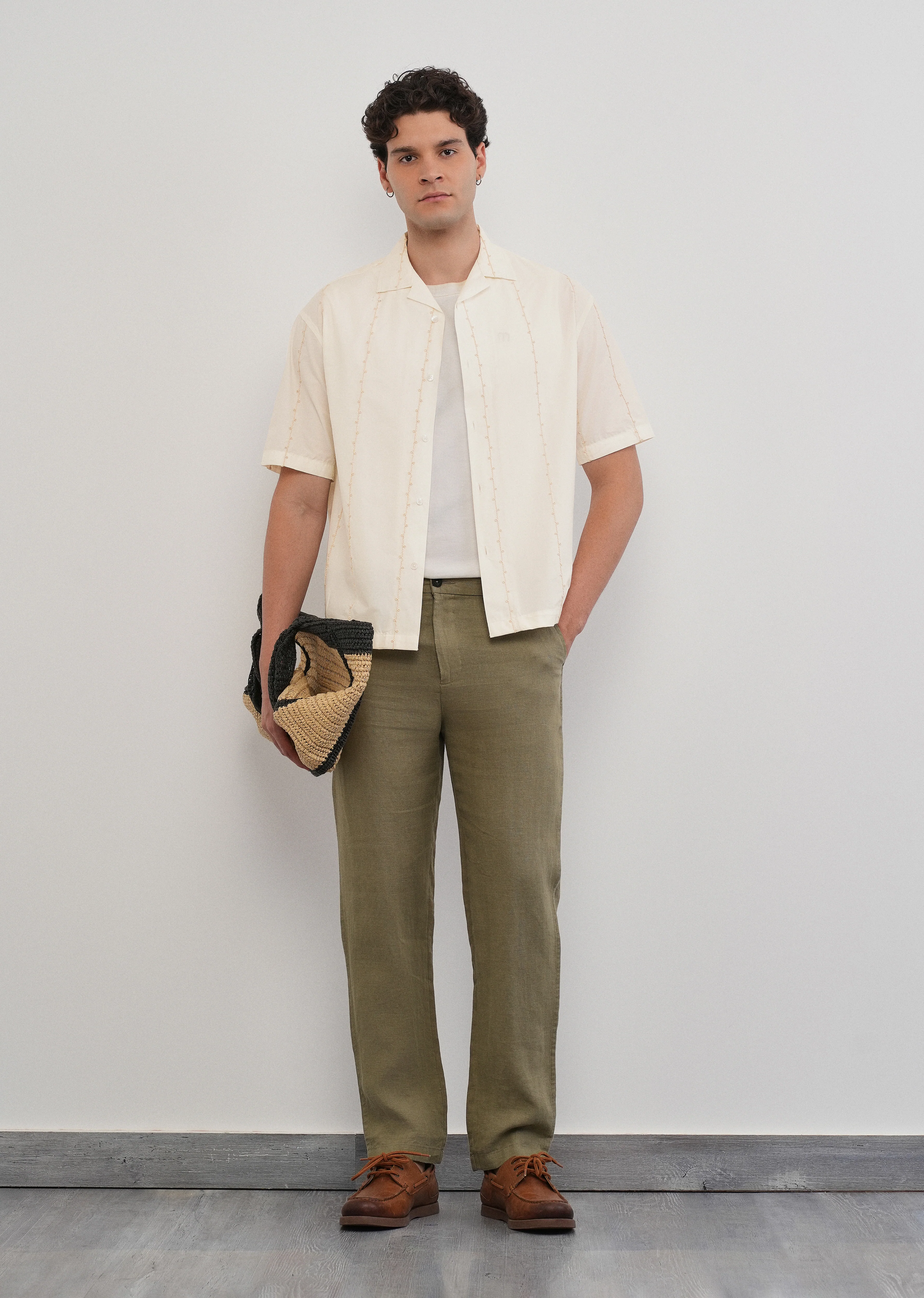 Cream Cotton Embroidery Shirt - Image 6