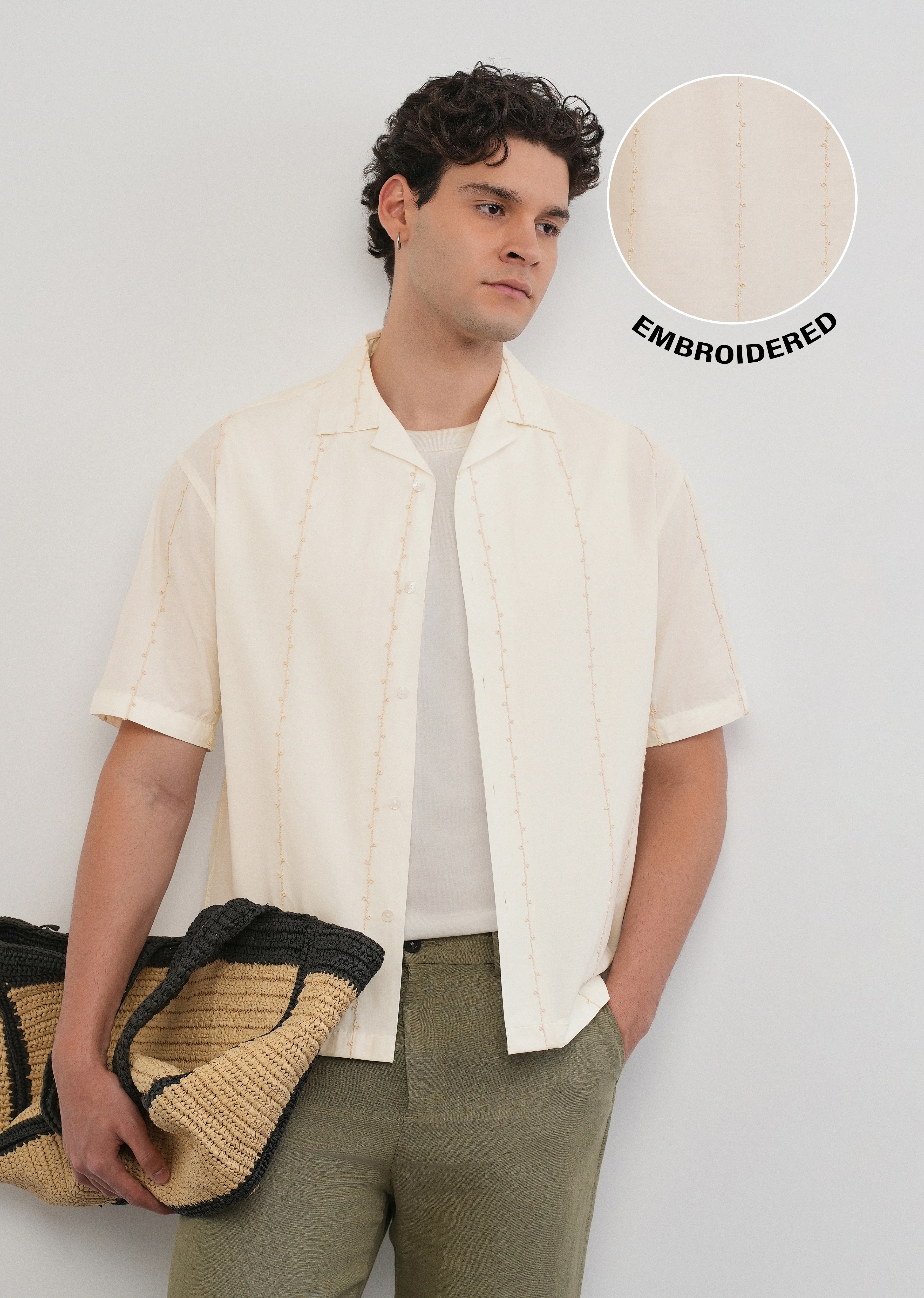 Cream Cotton Embroidery Shirt - Image 7