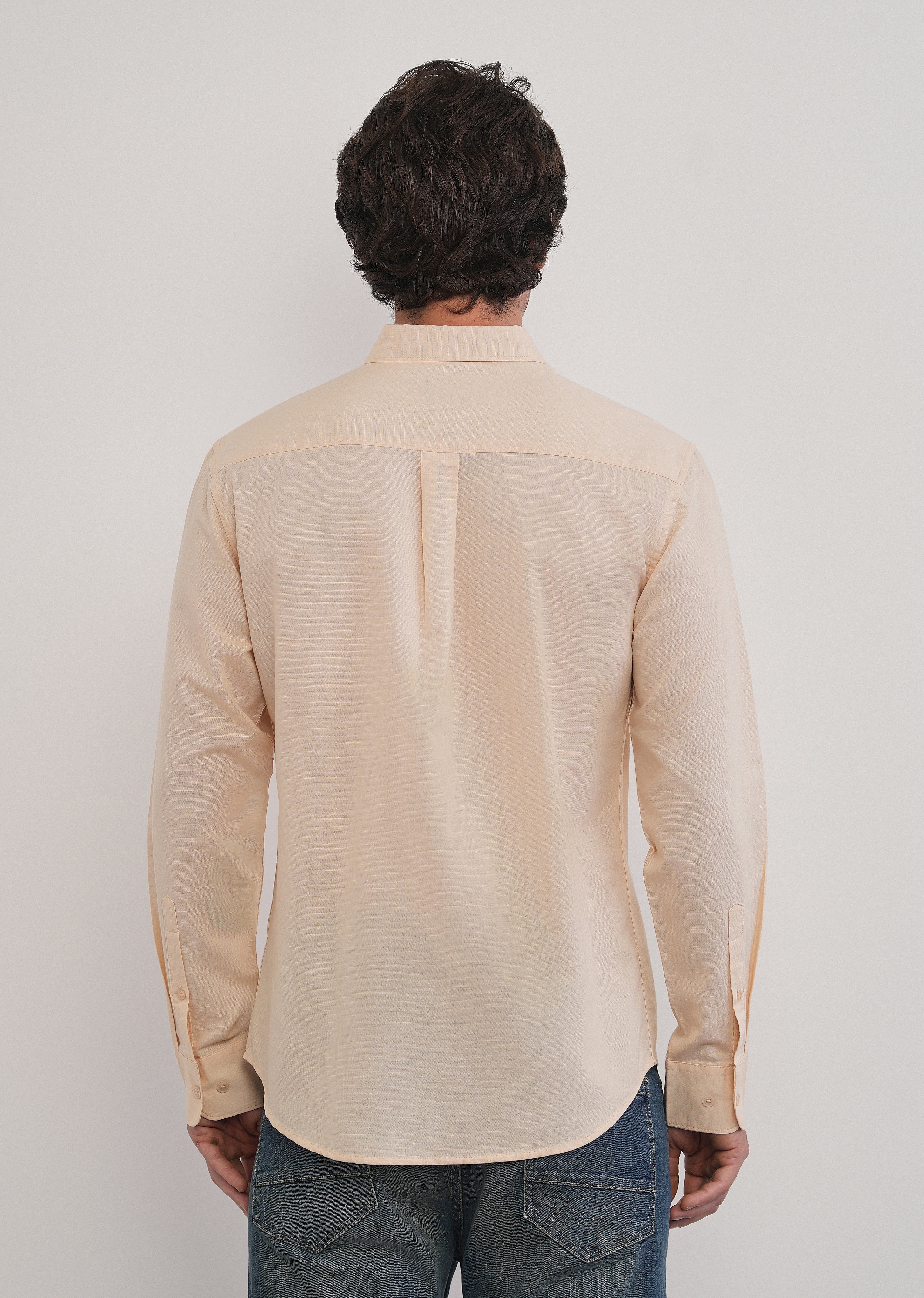 Cream Cotton Linen Plain Shirt - Image 2