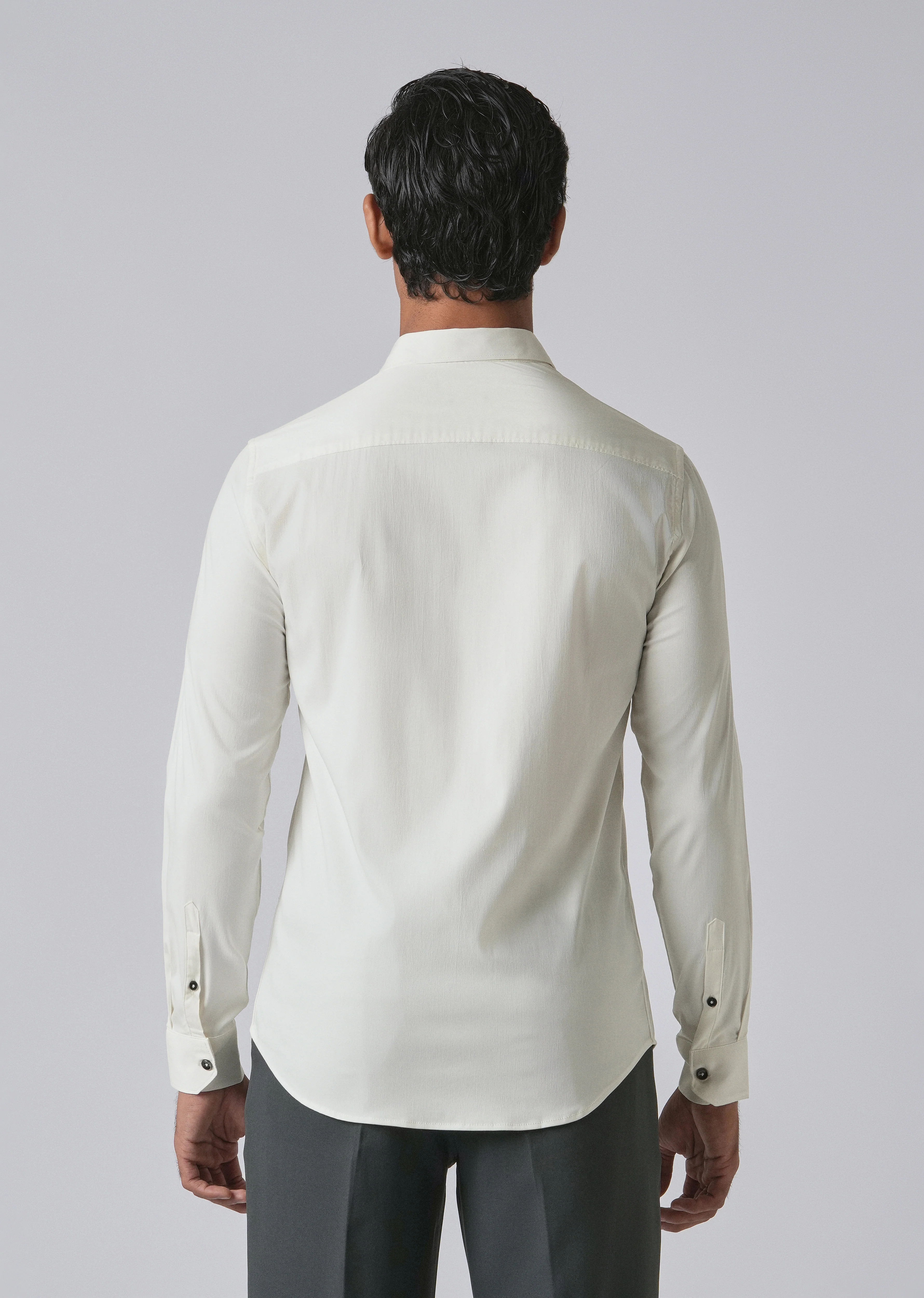 Cream Cotton Stretch Plain Shirt - Image 2