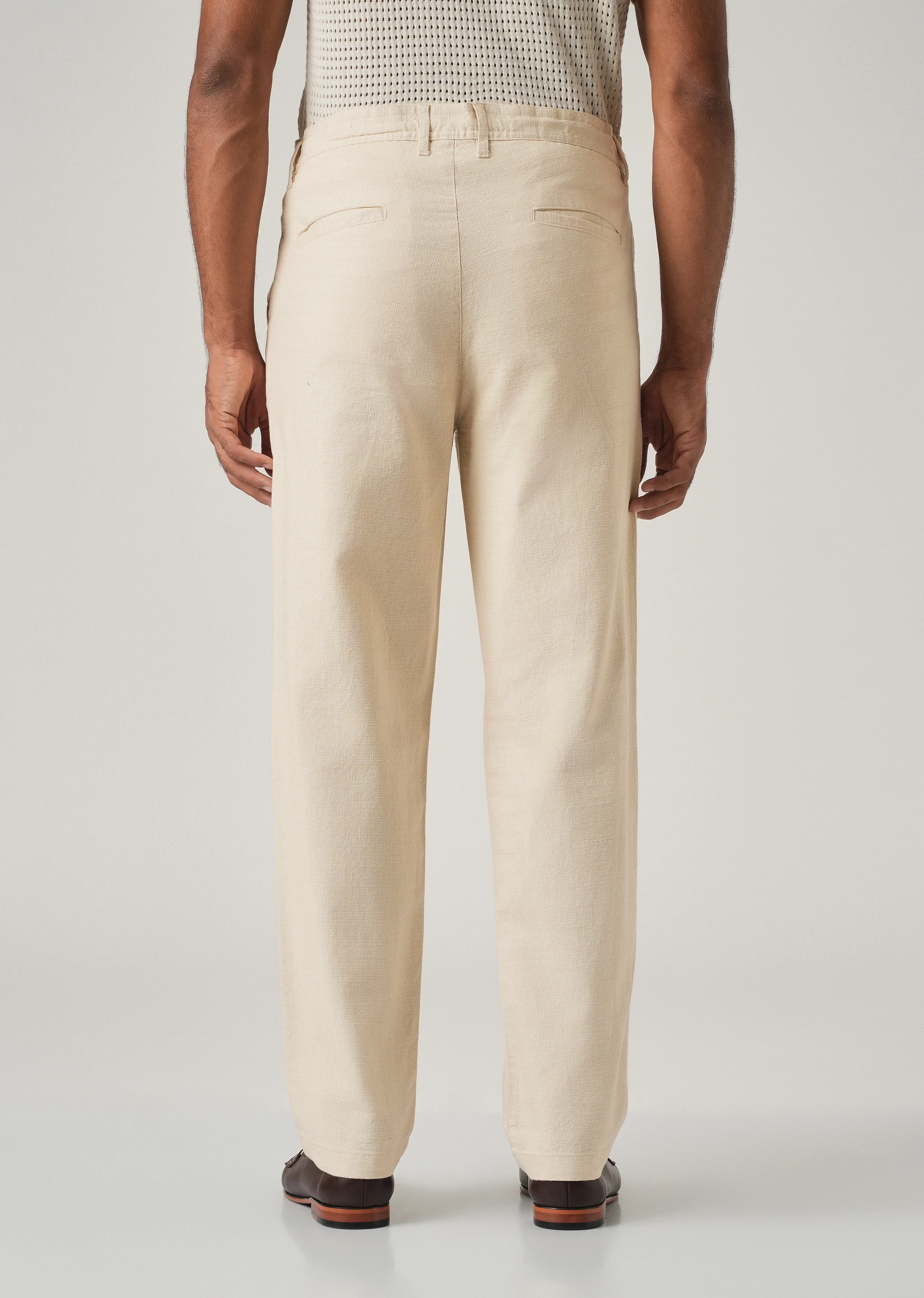 Cream Linen-Look Cotton Trousers - Image 2