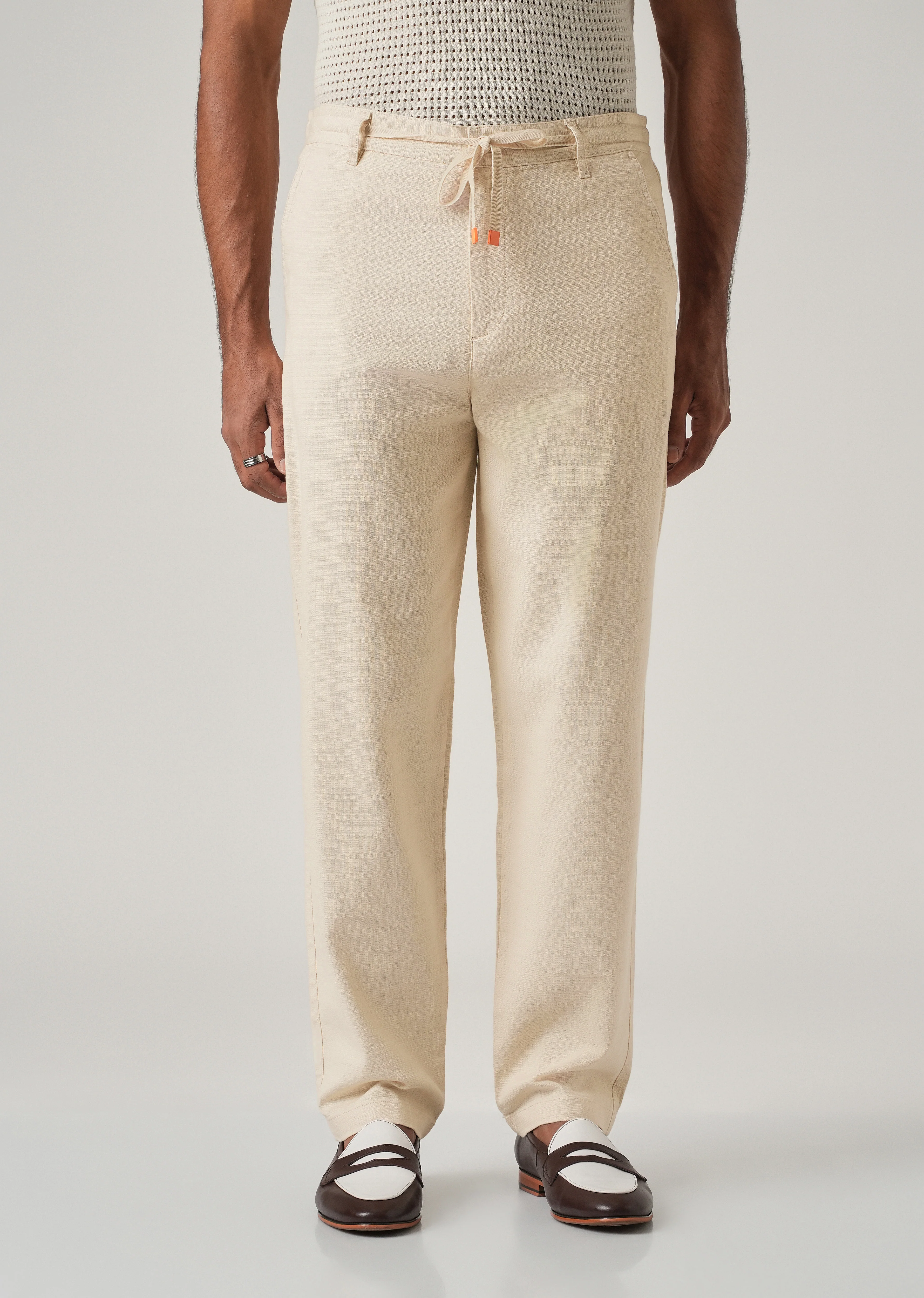 Cream Linen-Look Cotton Trousers - Image 3