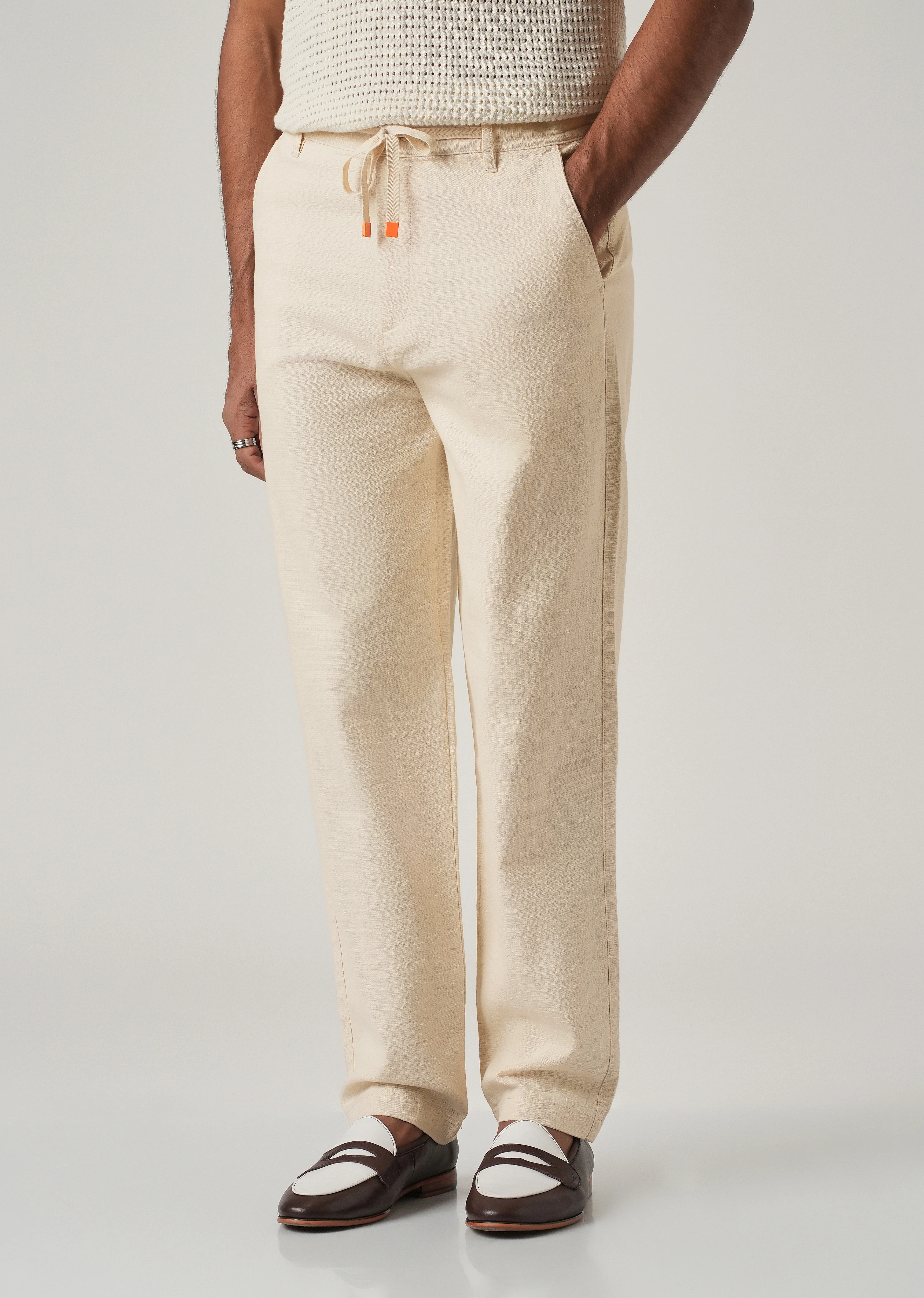 Cream Linen-Look Cotton Trousers - Image 4
