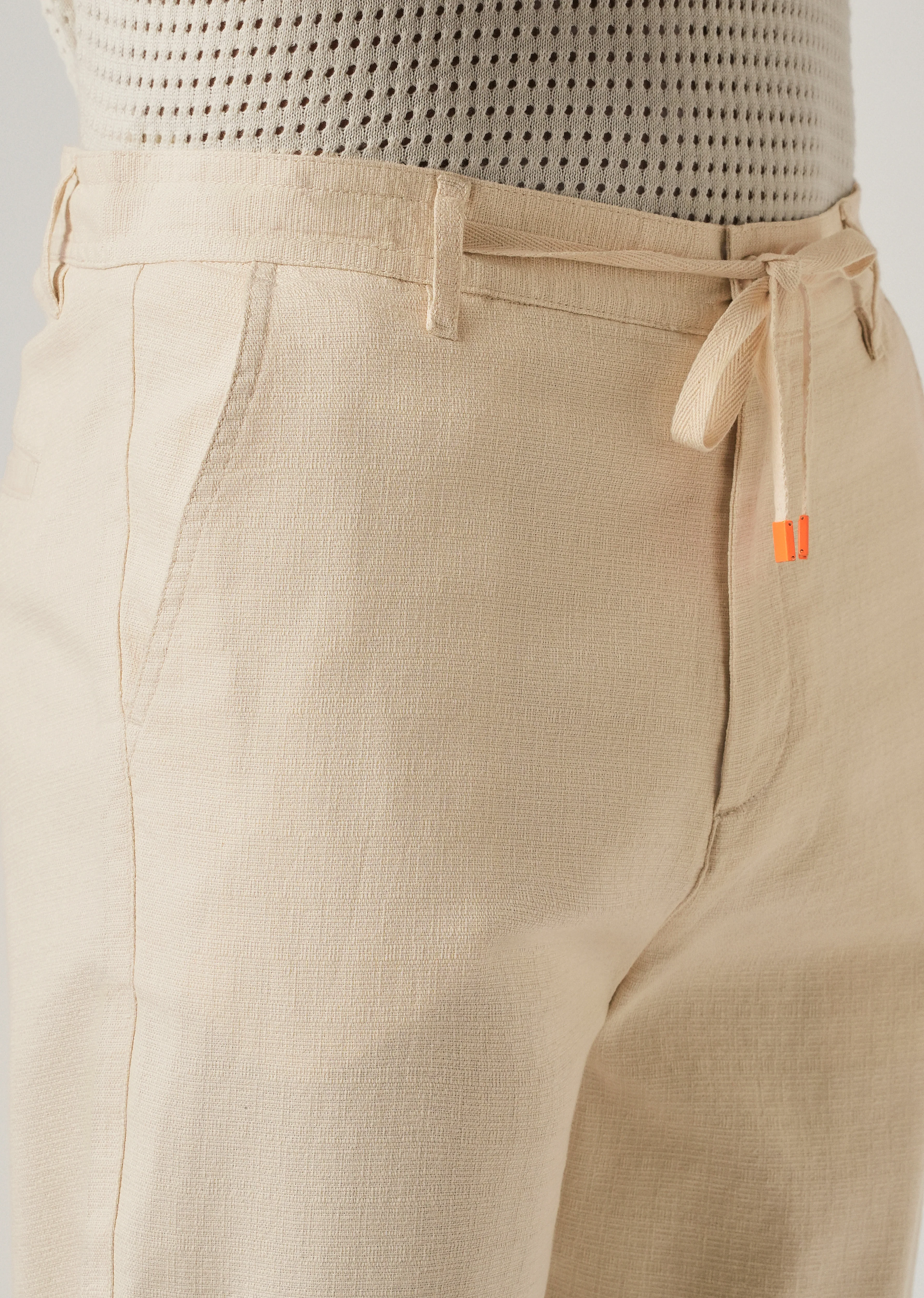 Cream Linen-Look Cotton Trousers - Image 5