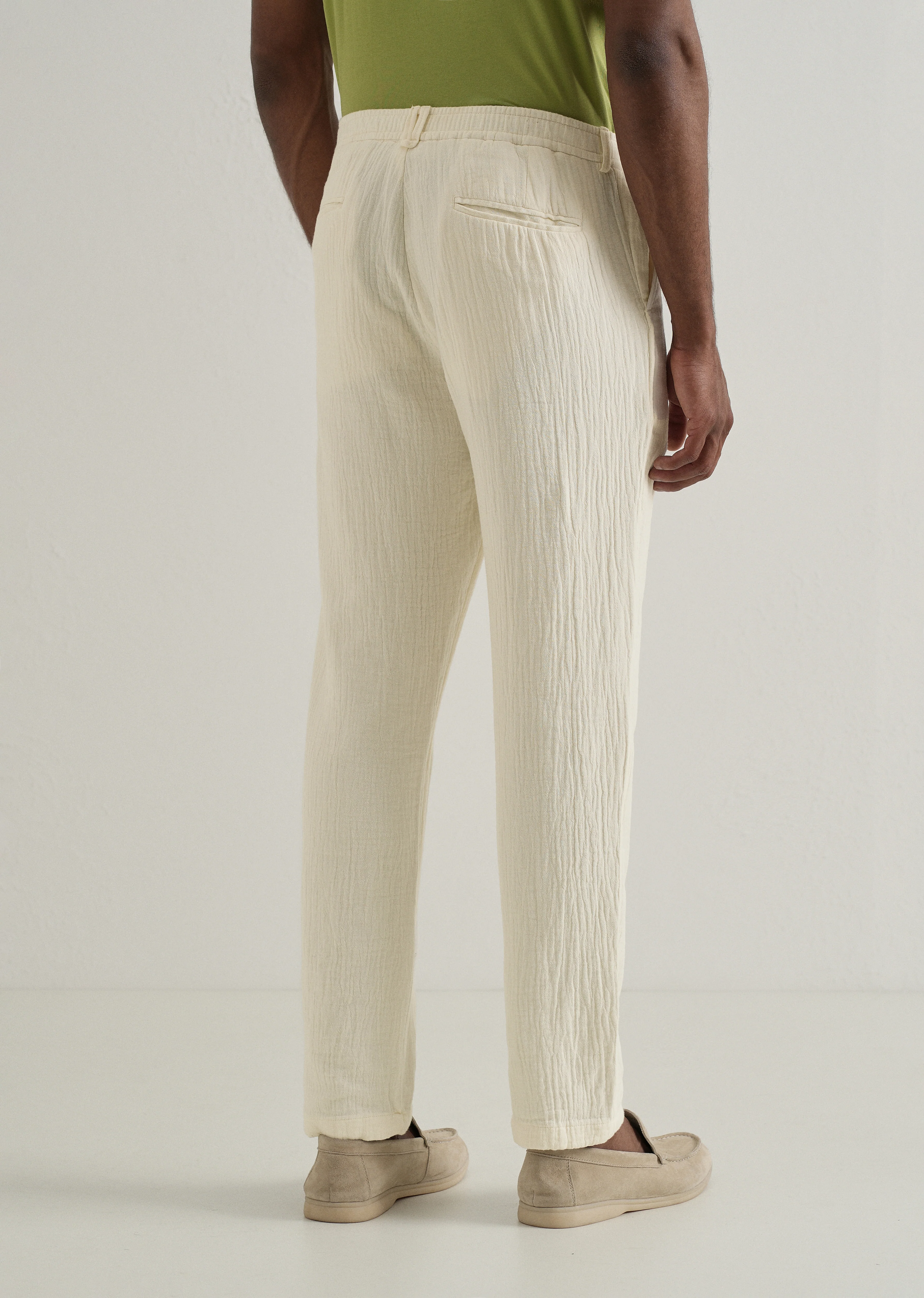 Cream Crinkled Cotton Trouser - Image 2