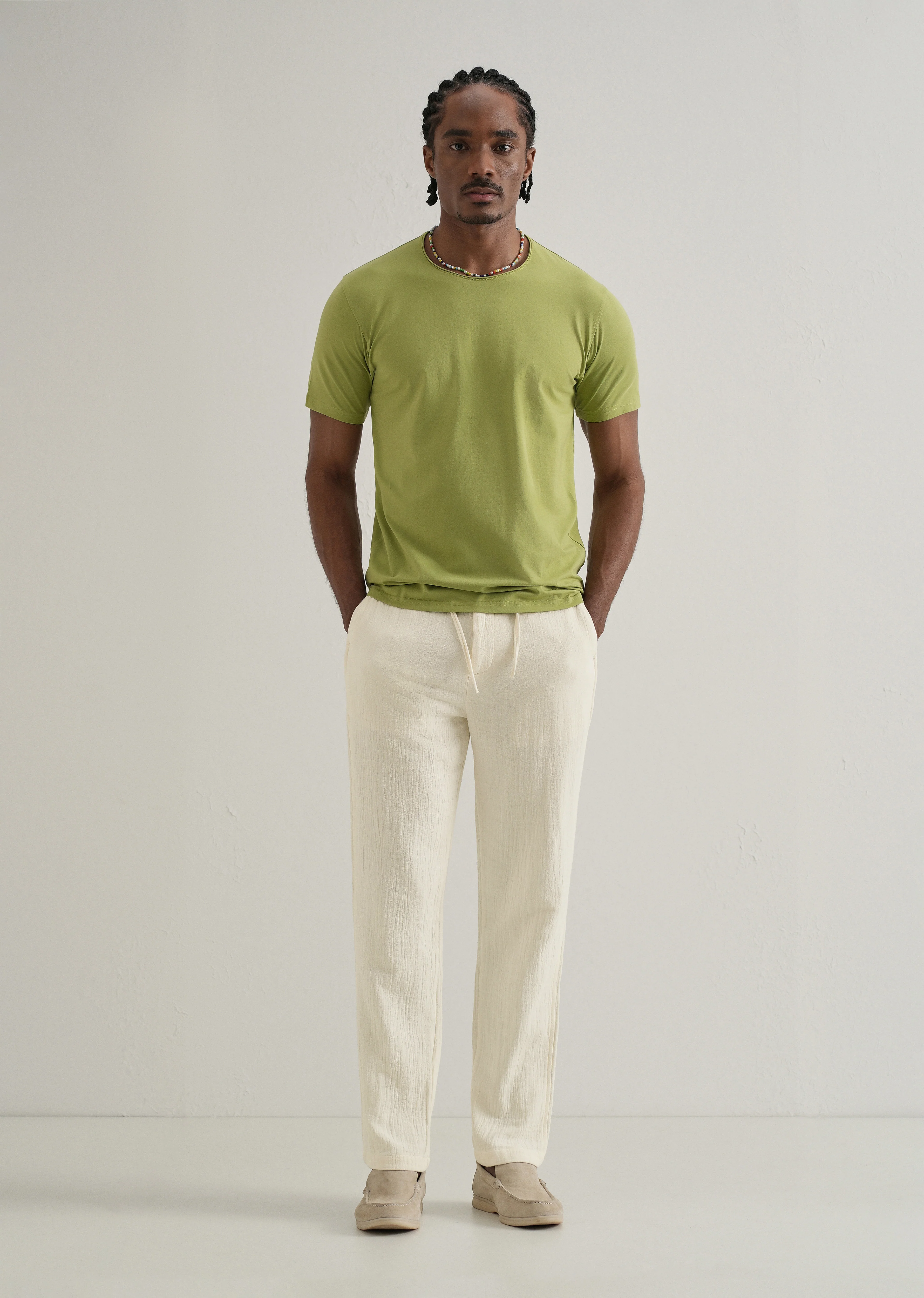 Cream Crinkled Cotton Trouser - Image 6