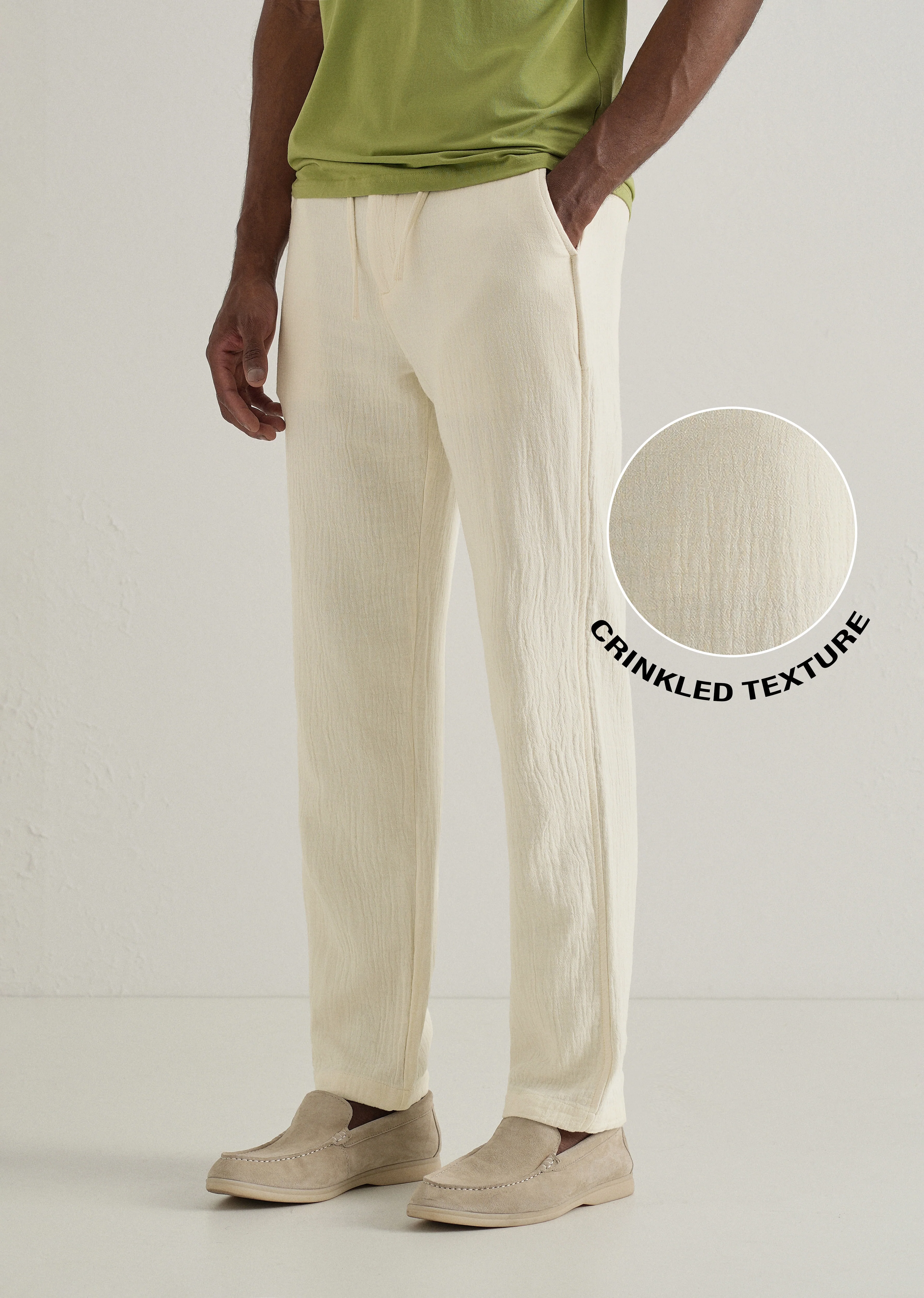 Cream Crinkled Cotton Trouser - Image 7