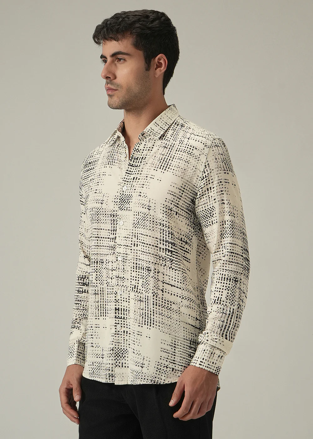 Cream Crosshatch Print Shirt - Image 4